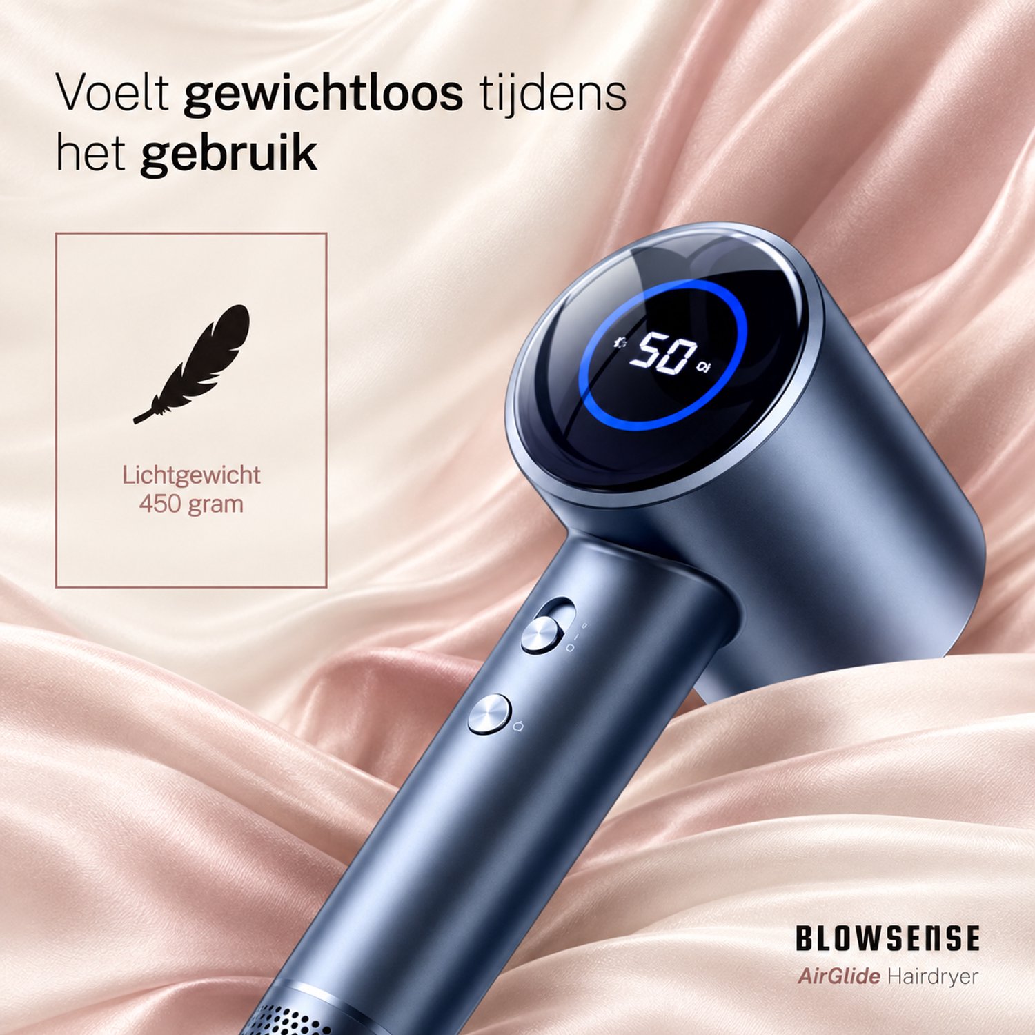 BlowSense® AirGlide - Föhn met Diffuser en Concentrator - LED Scherm - Haardroger met Ionentechnologie - 3 Magnetische Opzetstukken - Inclusief Magnetisch Ophangsysteem - Luxe Cadeauverpakking - Platina Grijs - 2026 Model thumbnail 3