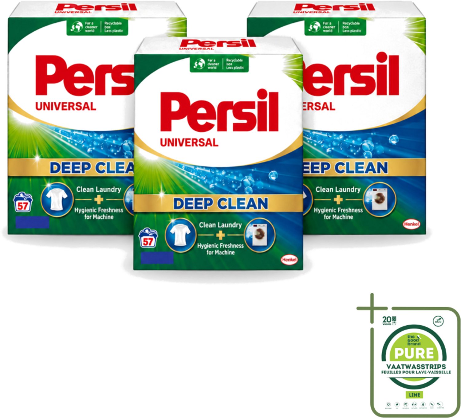 3 x Persil – Waspoeder – Witte Was - 57 Wasbeurten - Grootverpakking - Vaatwasstrips - Wasmiddel - Waspoeder - Diep Reinigen - Vlekken Verwijderen - Frisheid
