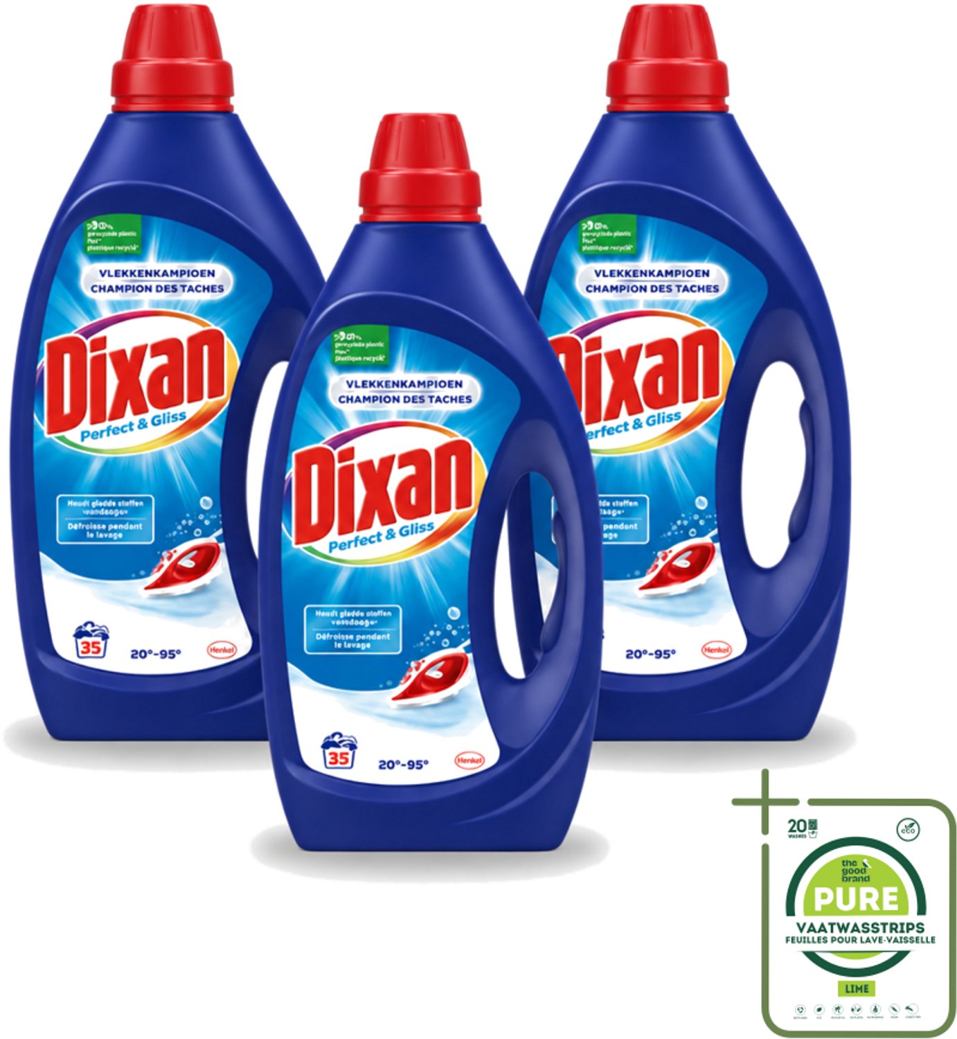 3 x Dixan – Vloeibaar Wasmiddel – Perfect & Gliss – 1750 ml - Grootverpakking - Vaatwasstrips - Wasmiddel - Vlekkenverwijdering - Antiplooiformule - Strijkwerk - Schone Was