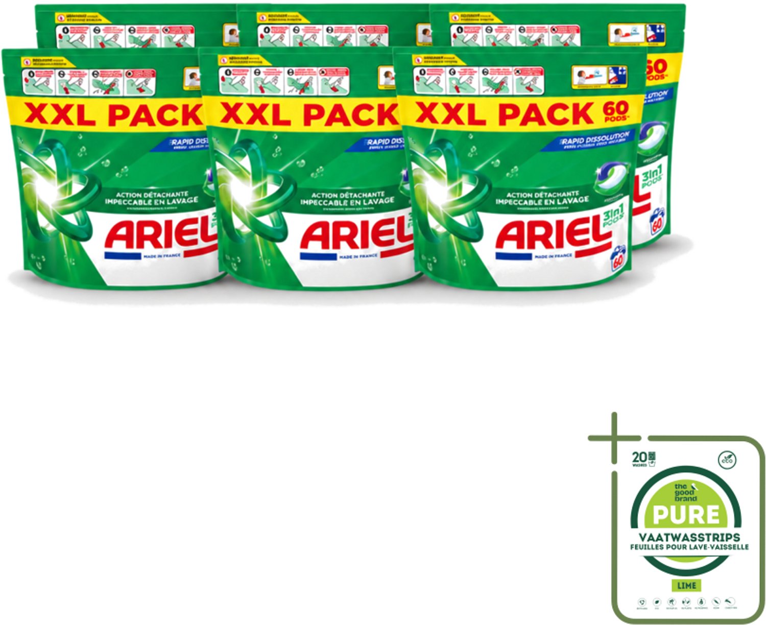 6 x Ariel – Pods 3in1 – Original – 60 wasbeurten - Grootverpakking - Vaatwasstrips - Ariel 3in1 Pods - Wasmiddel Capsules - Krachtige Vlekverwijdering - Koud Wassen - Wasmiddel Voor Kleding