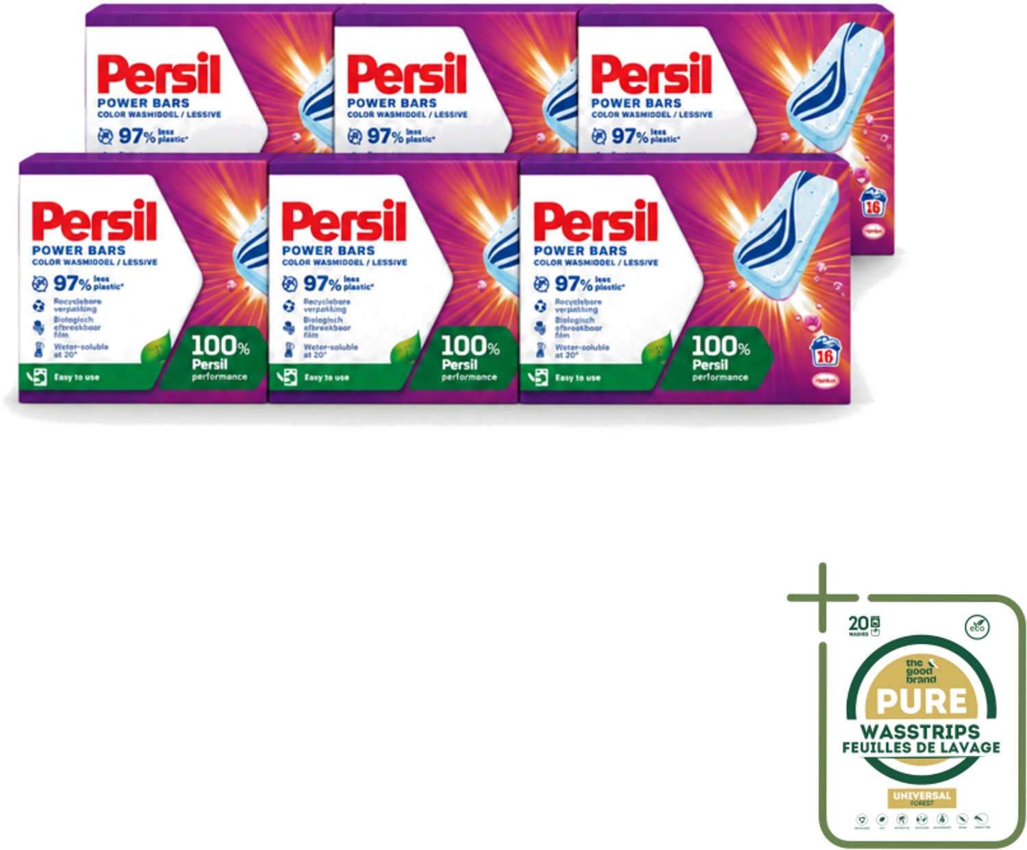 6 x Persil Power Bars - Wasmiddeltabletten - Gekleurde Was - 16 Wasbeurten - Wasstrips - Wasmiddelbar - Gekleurde Was - Wasmiddel Tabletten - Duurzame Wasmiddelen - Reinigingskracht