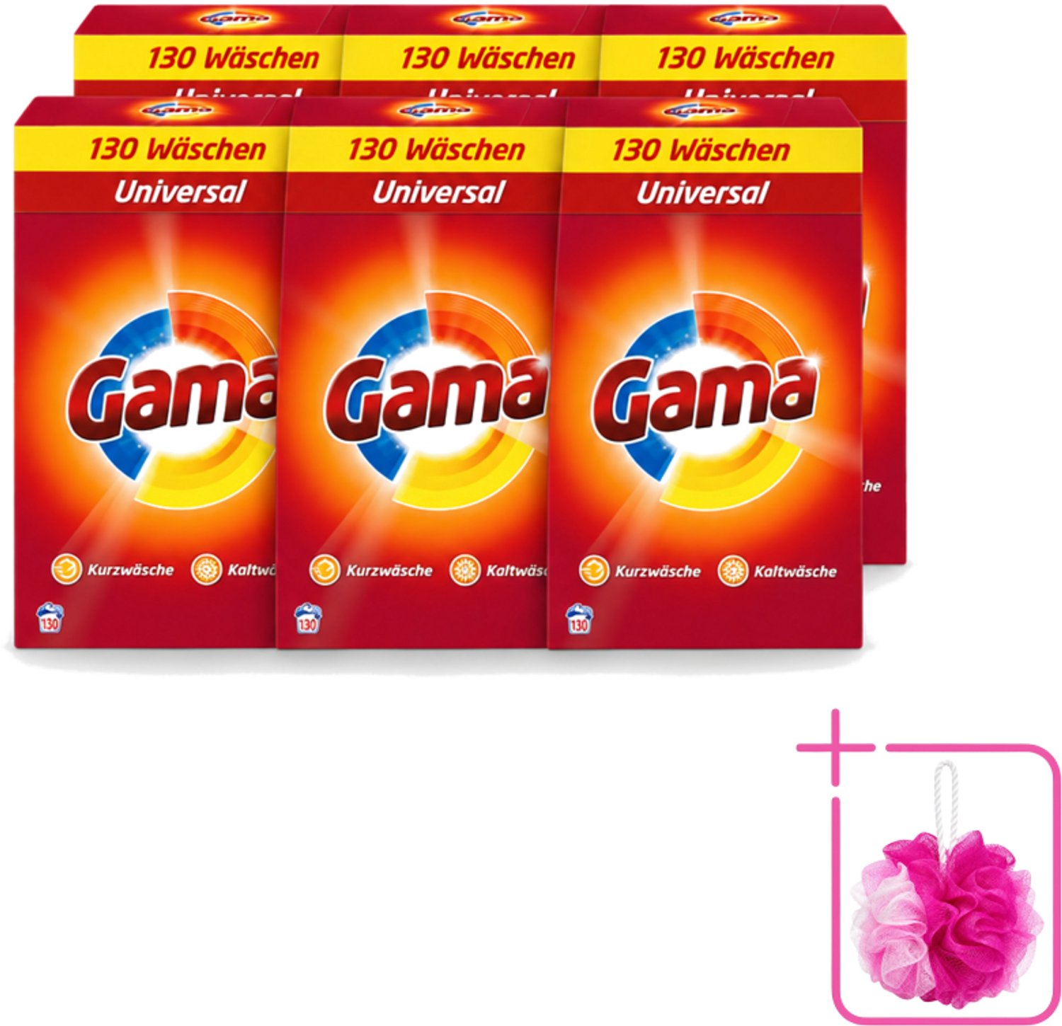6 x Gama - 3-in-1 Waspoeder - Universal - Voor Alle Kleuren - 130 Wasbeurten - Bulkverpakking - Waspoeder - Douchemop - Wasbeurten