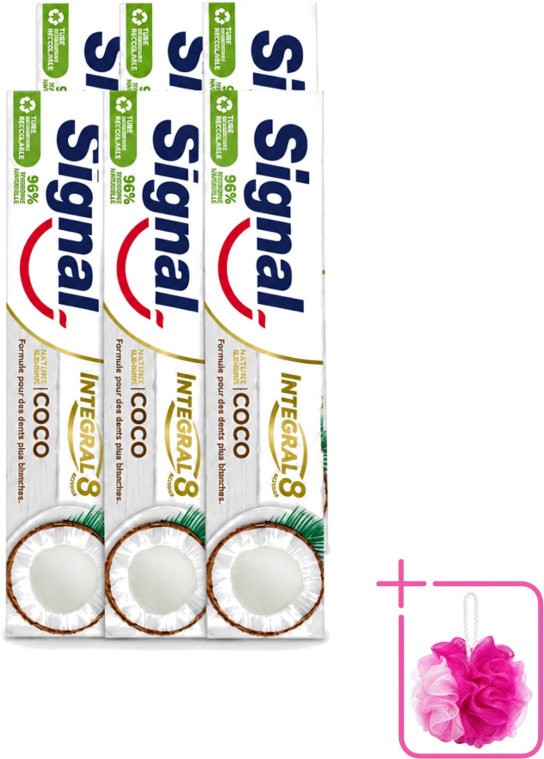 6 x Signal - Integral & Actions - Tandpasta - Natuurlijke Elementen - Kokos - Voor Witte Tanden - 75 ml - Bulkverpakking - Tandpasta - Douchemop - Natuurlijke tandpasta