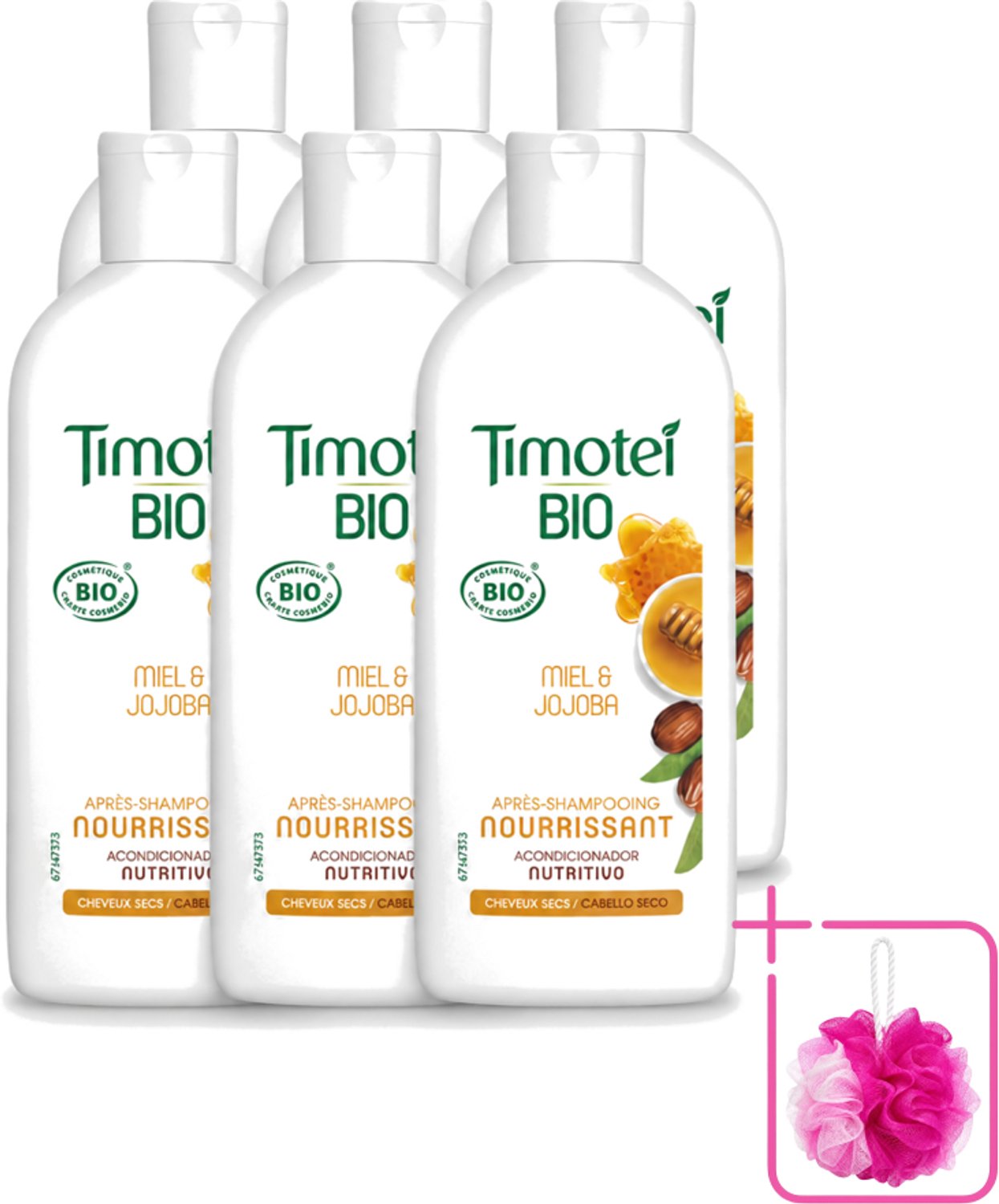 6 x Timotei - Crèmespoeling - Honing & Jojoba - Biologisch - Droog Haar & Droge Hoofdhuid - 250 ml - Bulkverpakking - Crèmespoeling - Douchemop - Droog haar