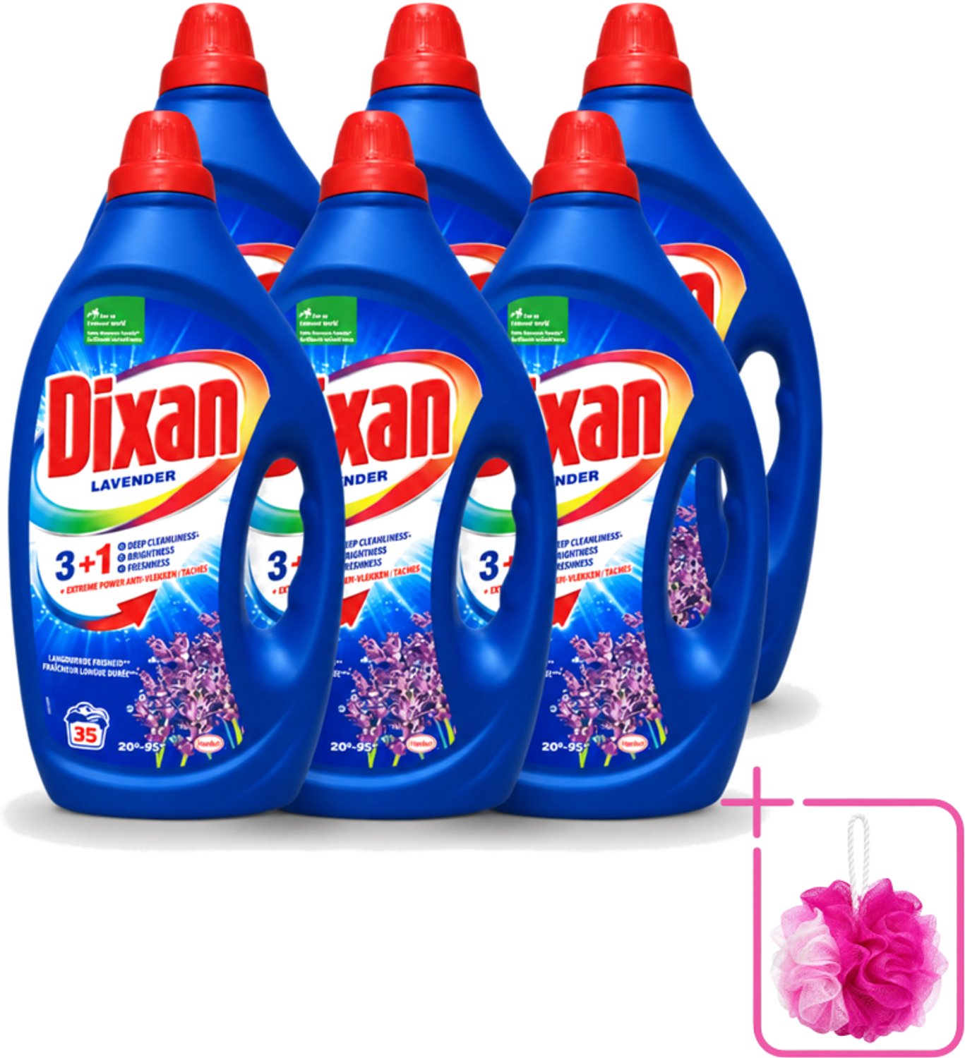 6 x Dixan - Vloeibaar Wasmiddel en Vlekverwijderaar - Witte en Gekleurde Was - Lavendel - 35 Wasbeurten - Bulkverpakking - Vloeibaar wasmiddel - Douchemop - Vlekverwijderaar