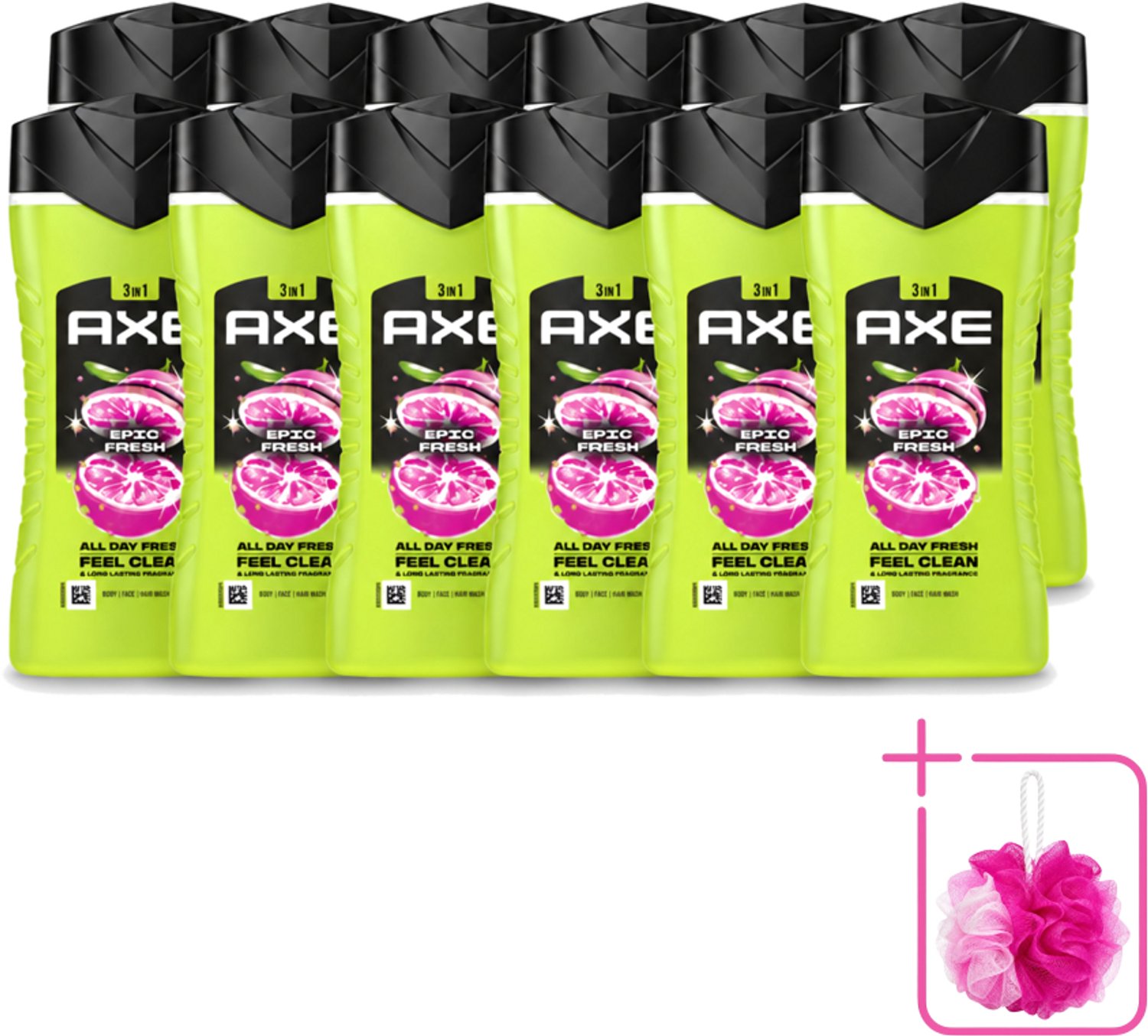 12 x Axe - 3-in-1 Douchegel - Epic Fresh - Grapefruit & Tropical Pineapple - Fresh Boost - 250 ml - Bulkverpakking - Douchegel - Douchemop - Frisheid