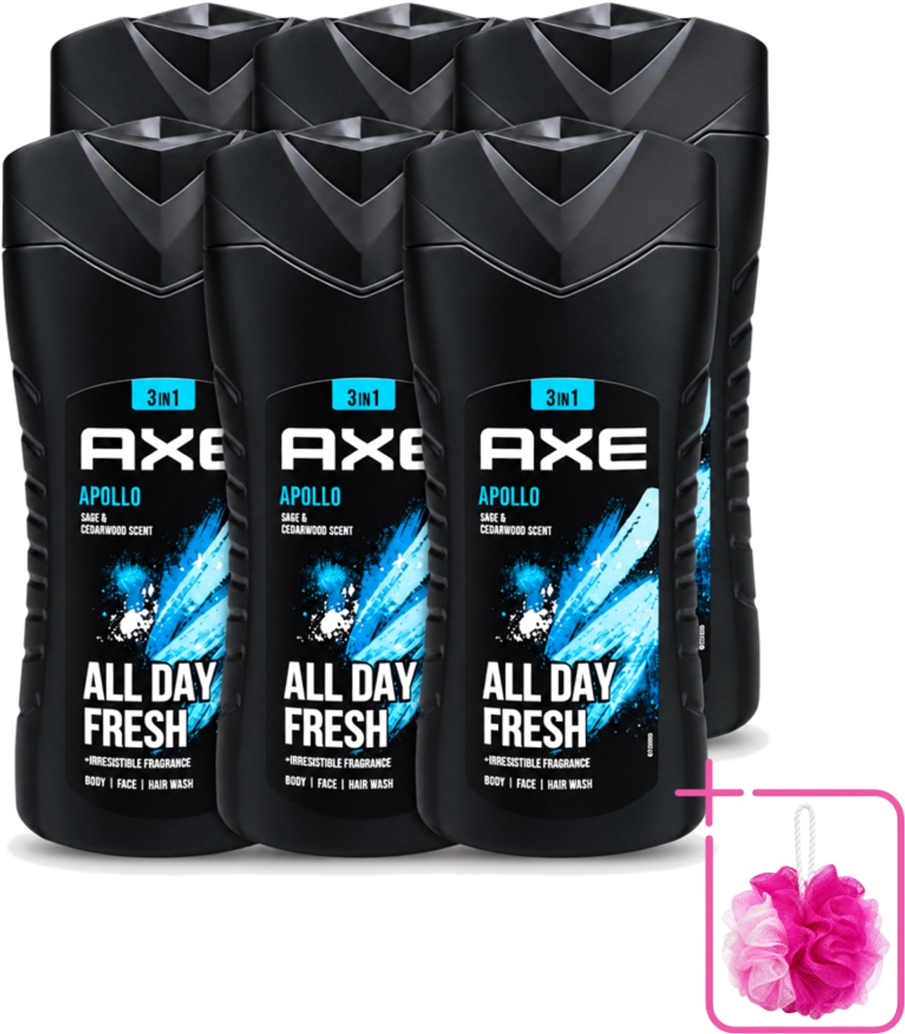 6 x Axe - 3-in-1 Douchegel - Apollo - Sage & Cedarwoord - All Day Fresh - 400 ml - Bulkverpakking - Douchegel - Douchemop - Lichaam