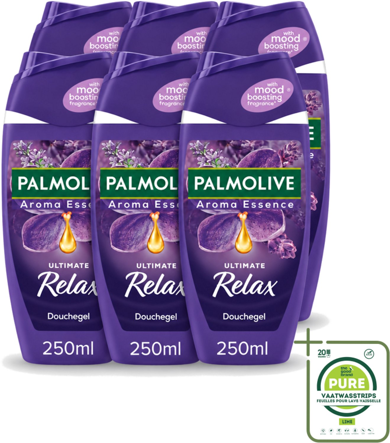 6 x Palmolive - Arroma Essence - Douchegel - Lavendel & Ylang Ylang - Ultimate Relax - 250 ml - Grootverpakking - Vaatwasstrips - Douchegel - Ontspanning - Aromatherapie - Lavendel - Ylang Ylang