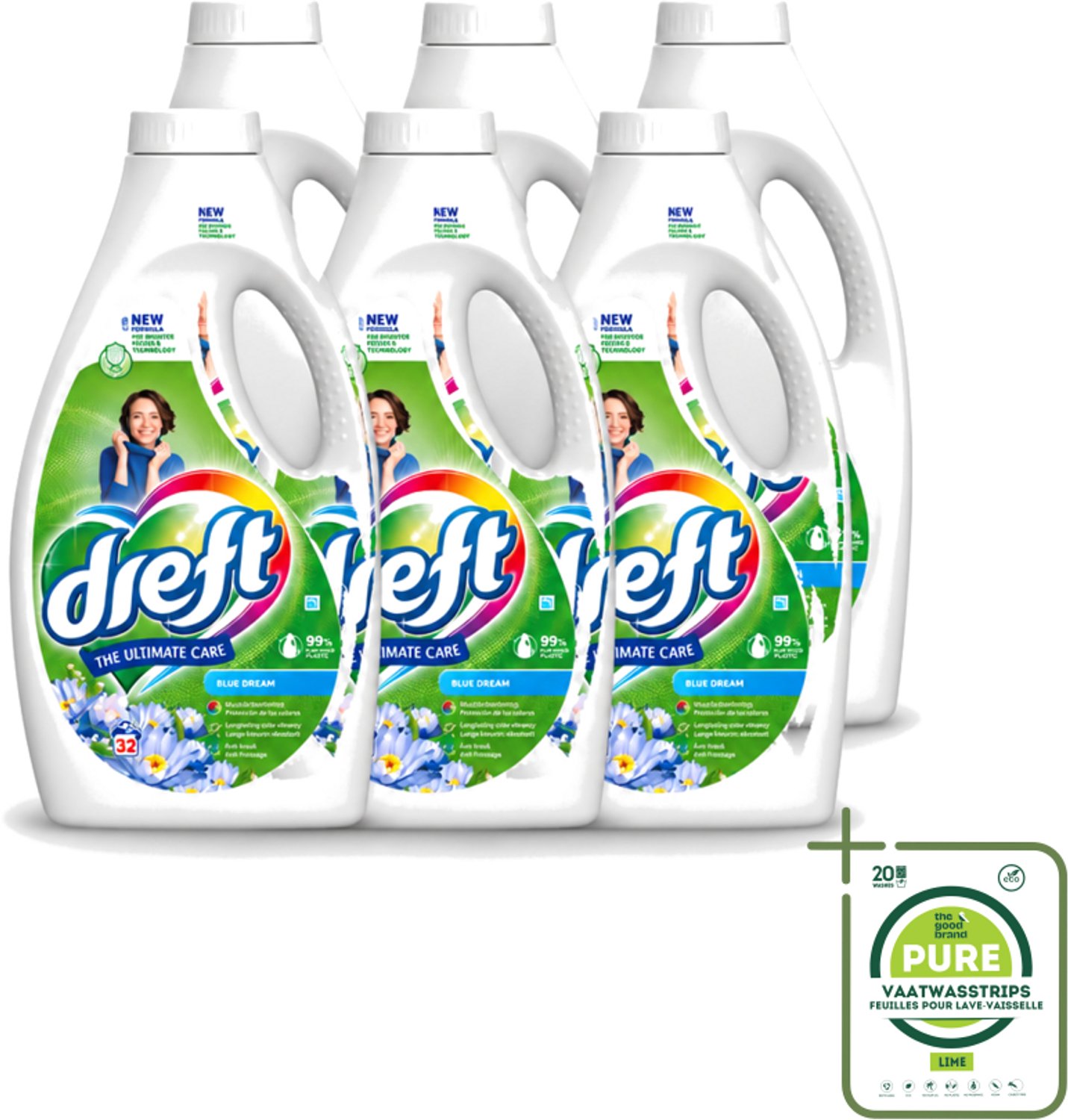 6 x Dreft - Vloeibaar Wasmiddel - Gekleurde Was - Blauwe Droom - 32 Wasbeurten - Grootverpakking - Vaatwasstrips - Vloeibaar Wasmiddel - Gekleurde Was - Kleurbescherming - Frisse Was - Wasbeurt