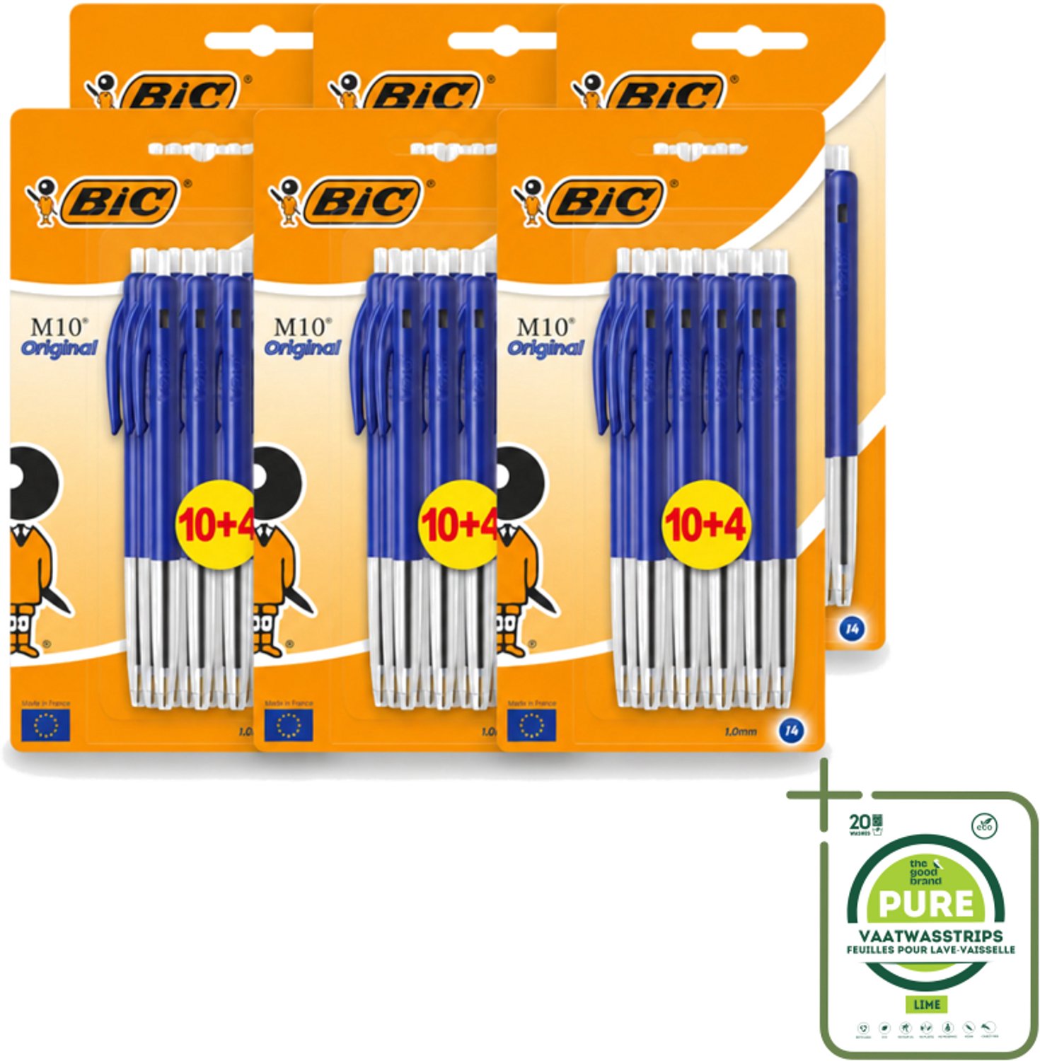 6 x BIC - M10 Original - Balpennen met Kliksysteem - Blauw - 1 mm Punt - 14 Pennen - Grootverpakking - Vaatwasstrips - Balpen - Schrijfset - Balpen Set - BIC M10 - Balpen Blauw