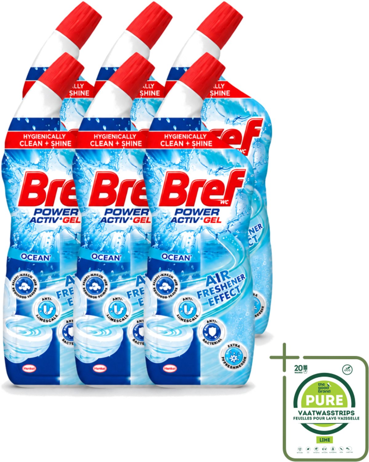 6 x Bref WC - Power Activ+ - Toiletreiniger - Anti-Kalk - Oceaan - 700 ml - Grootverpakking - Vaatwasstrips - Toiletreiniger - Hygiëne - Glans - Reiniging - Kalk
