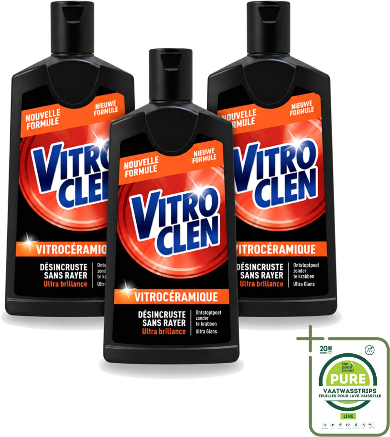3 x Vitroclen - Kookplaatreiniger - Keramisch & Inductie - Ultra Glans - 310 ml - Grootverpakking - Vaatwasstrips - Kookplaat Reinigen - Keramische Kookplaat Reinigen - Inductiekookplaat Reinigen - Kookplaat Glans - Kookplaat Reiniger