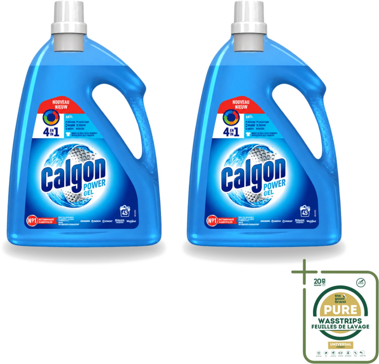 2 x Calgon - Wasmachinereiniger - Gel - Tegen Kalkaanslag / Wasmiddelresten / Geuren - 2.25 L- 45 Wasbeurten - Wasstrips - Wasmachine Reinigen - Ontzakingsgel - Kalkaanslag - Wasmachine Beschermen - Wasmiddelresiduen