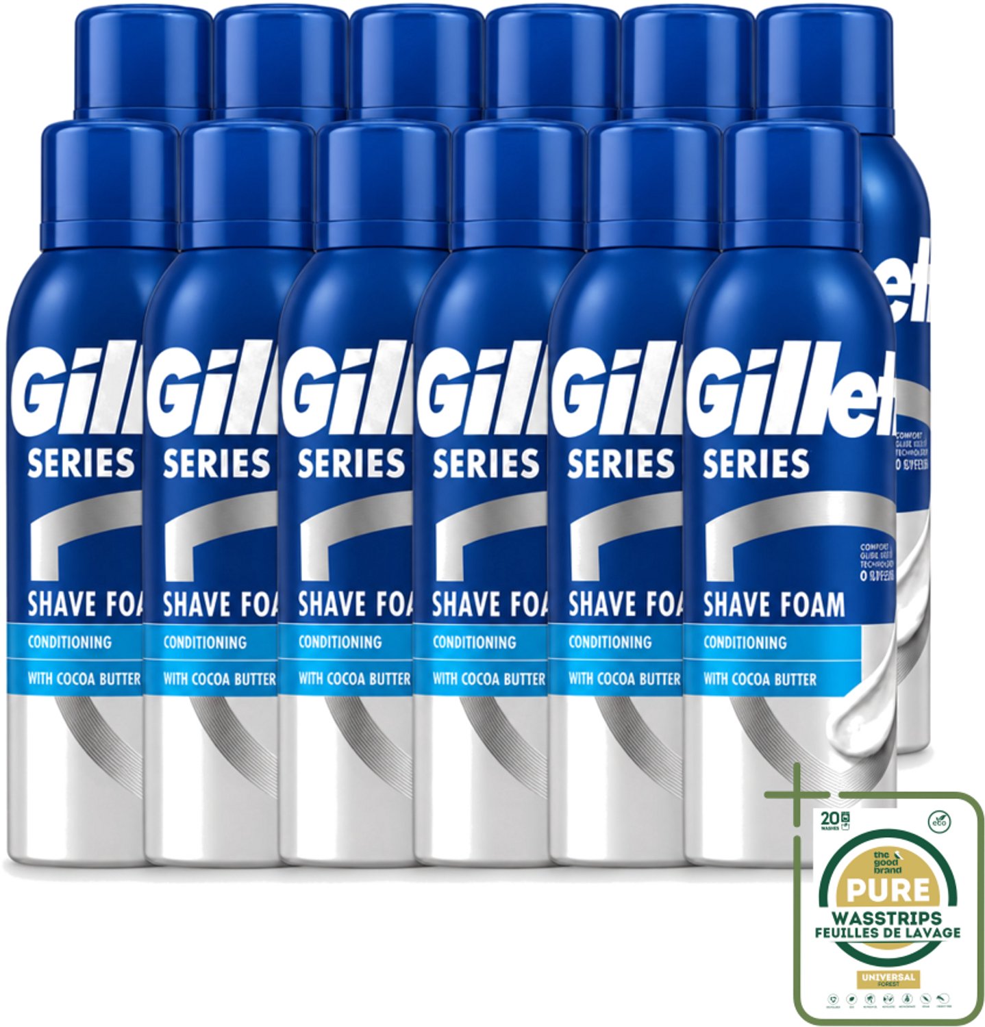 12 x Gillette - Series - Scheerschuim - Met Cacaoboter - 250 ml - Scheerbeurt - Scheerschuim - Beschermende Scheerbeurt - Zijdezachte Scheerbeurt - Schuren Voorkomen