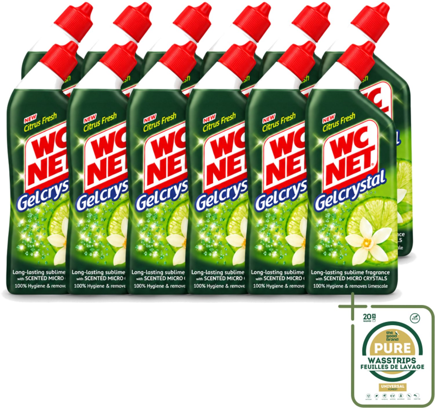 12 x WC Net - Toiletreiniger - Gel - Citrusgeur - Ontkalkt - 750ml - Wasstrips - WC Net Gel - Toilet Reiniger - Ontzorging - Kalkaanslag - Toilet Reinigen