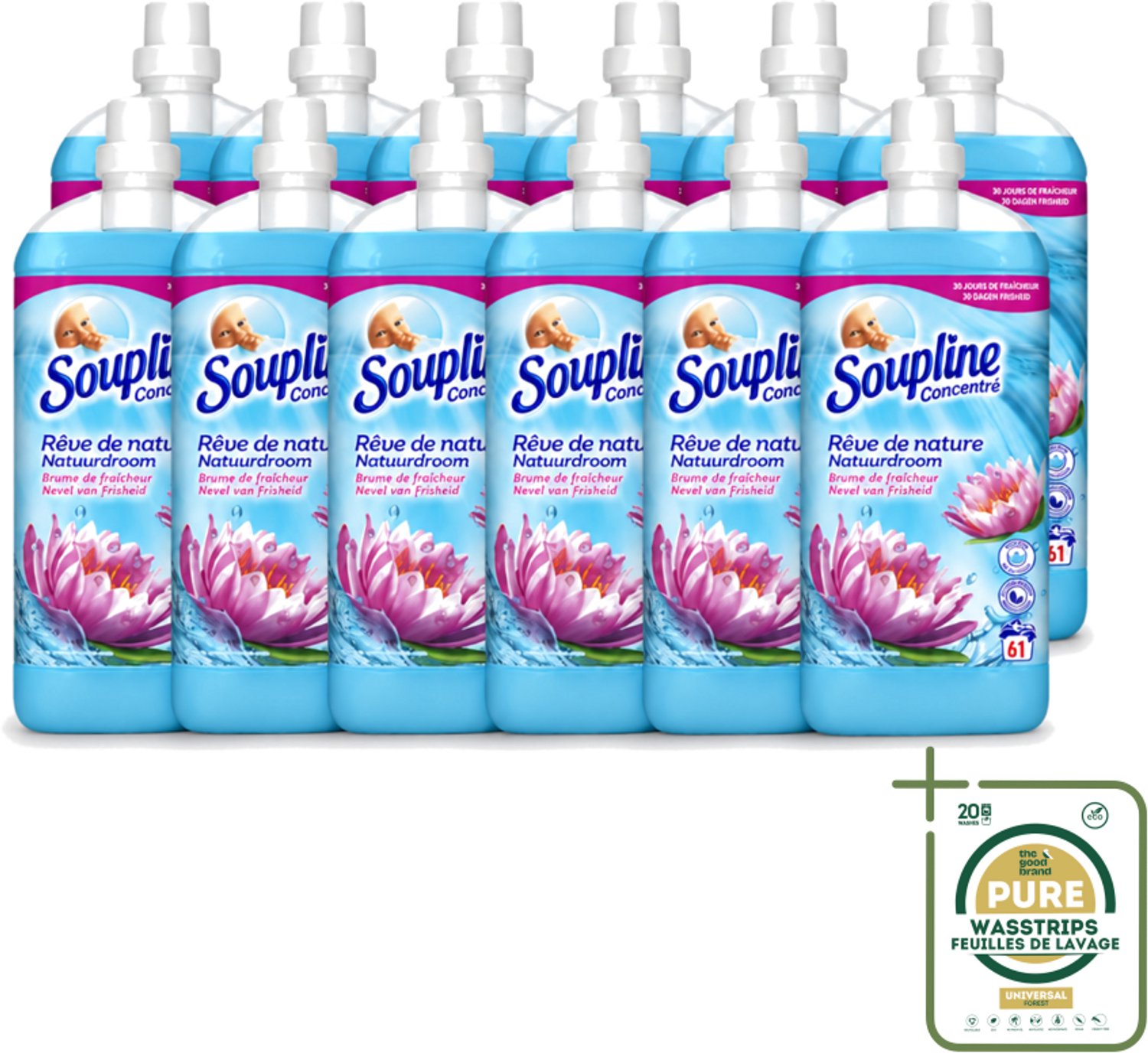 12 x Soupline – Wasverzachter – Nevel van Frisheid – 1,35 L - Wasstrips - Wasverzachter - Nevel Van Frisheid - Wasverzachter Nevel Van Frisheid - Wasverzachter Voor Kleding - Wasverzachter Voor Beddengoed