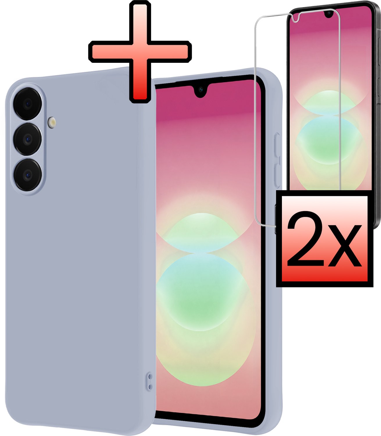 Hoesje - Met 2x Screenprotector - Geschikt voor Samsung Galaxy A18 - Sterk & Shockproof - Back Cover - Siliconen Case - Telefoon Hoes - Lila