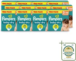 12 x Pampers – Luiers – Baby-Dry Trio Pack Maat 3 (6-10 kg) – 156 Luiers - Wasstrips - Baby Luiers - Droge Luiers - Anti-lek Luiers - Baby Droogheid - Nachtluier