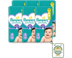 6 x Pampers – Luiers – Active Baby Maat 3 – 54 Luiers - Wasstrips - Baby Luiers - Droge Nachten - Luchtdoorlatende Luiers - Vocht Absorberende Luiers - Baby Droogte