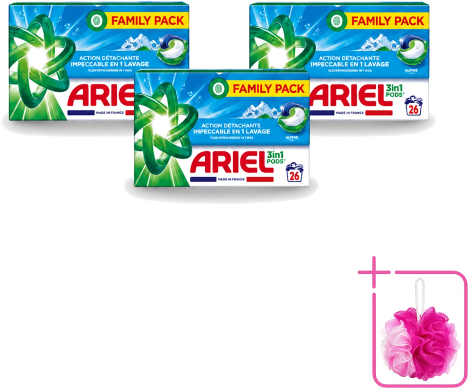 3 x Ariel – Pods 3in1 – Alpine – 26 wasbeurten - Bulkverpakking - Ariel 3in1 Pods Alpine - Douchemop - Wasmiddel 26 wasbeurten