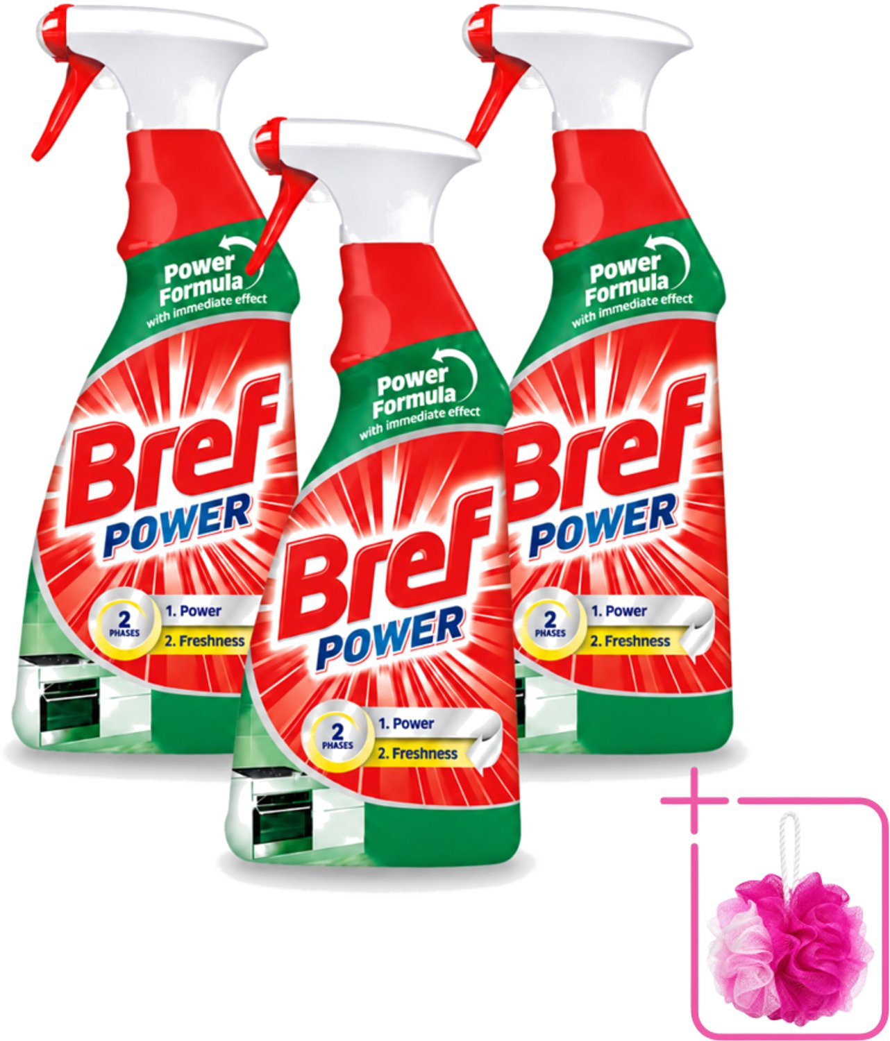 3 x Bref Power - Keukenreiniger - Spray - Ontvetter - 750 ml - Bulkverpakking - Keukenreiniger - Douchemop - Ontvettingscrème