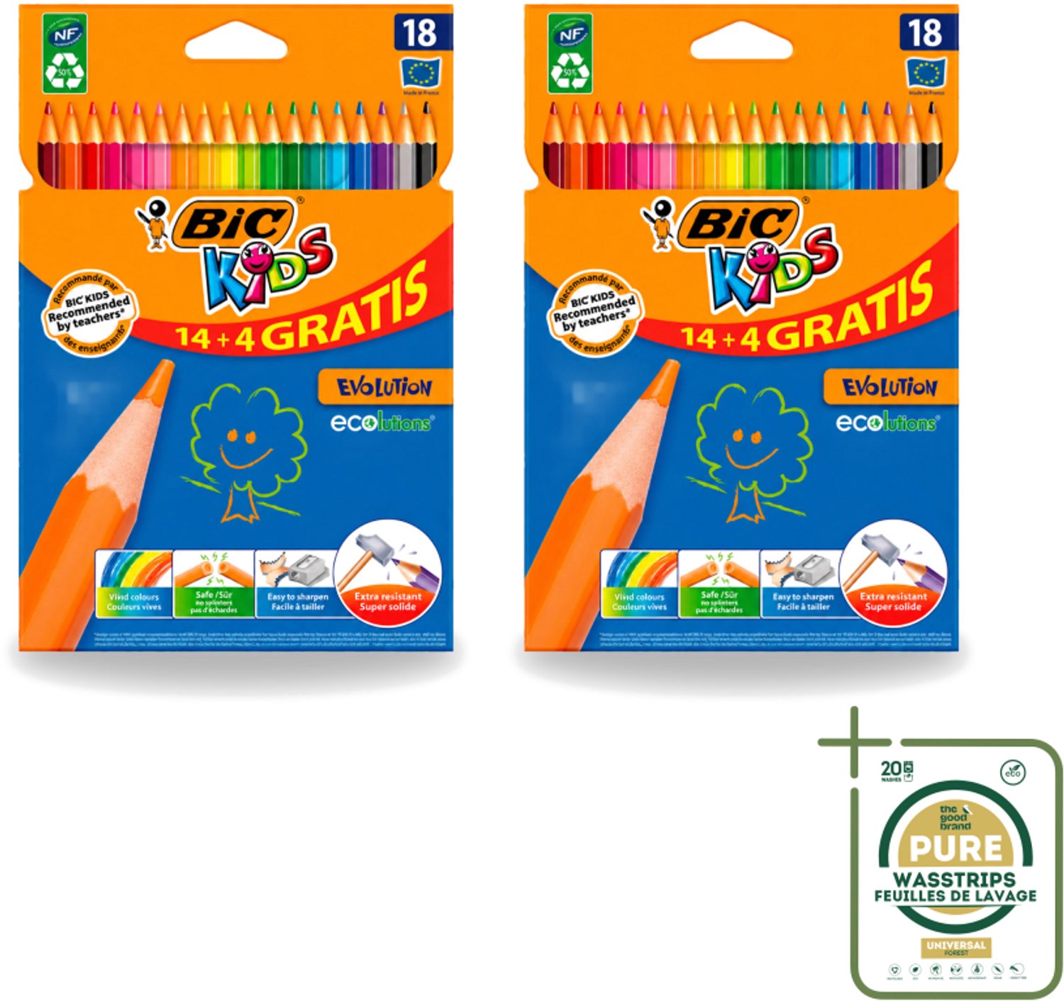 2 x Bic Kids - Kleurpotloden - Diverse Kleuren - Eco - Evolution - 18 Potloden - Wasstrips - Kleurpotloden Voor Kinderen - Kleurpotloden Eco - Kleurpotloden Evolution - Kleurpotloden 18 Kleuren - Kleurpotloden Voor 3 Jaar