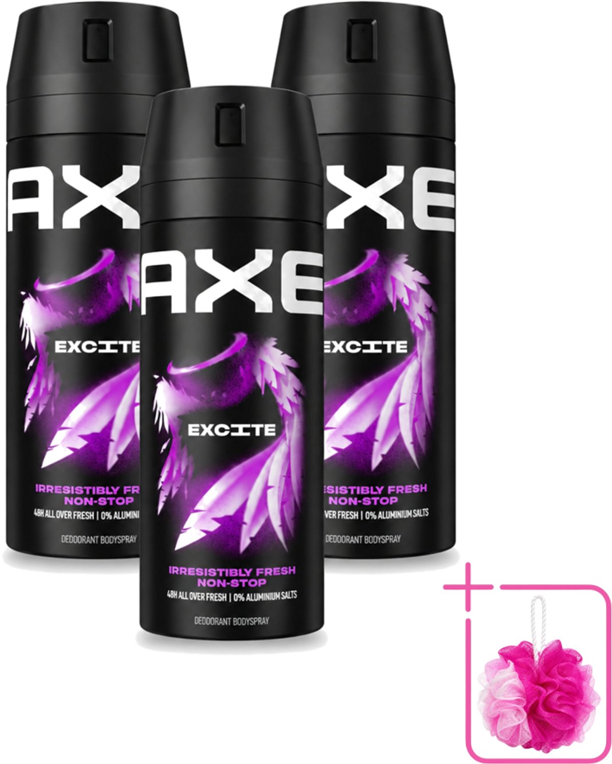 3 x Axe - Deodorant Bodyspray - 48hrs Fresh - Excite - Crisp Coconut & Black Pepper - 150 ml - Bulkverpakking - Deodorant - Douchemop - Lichaamsgeur