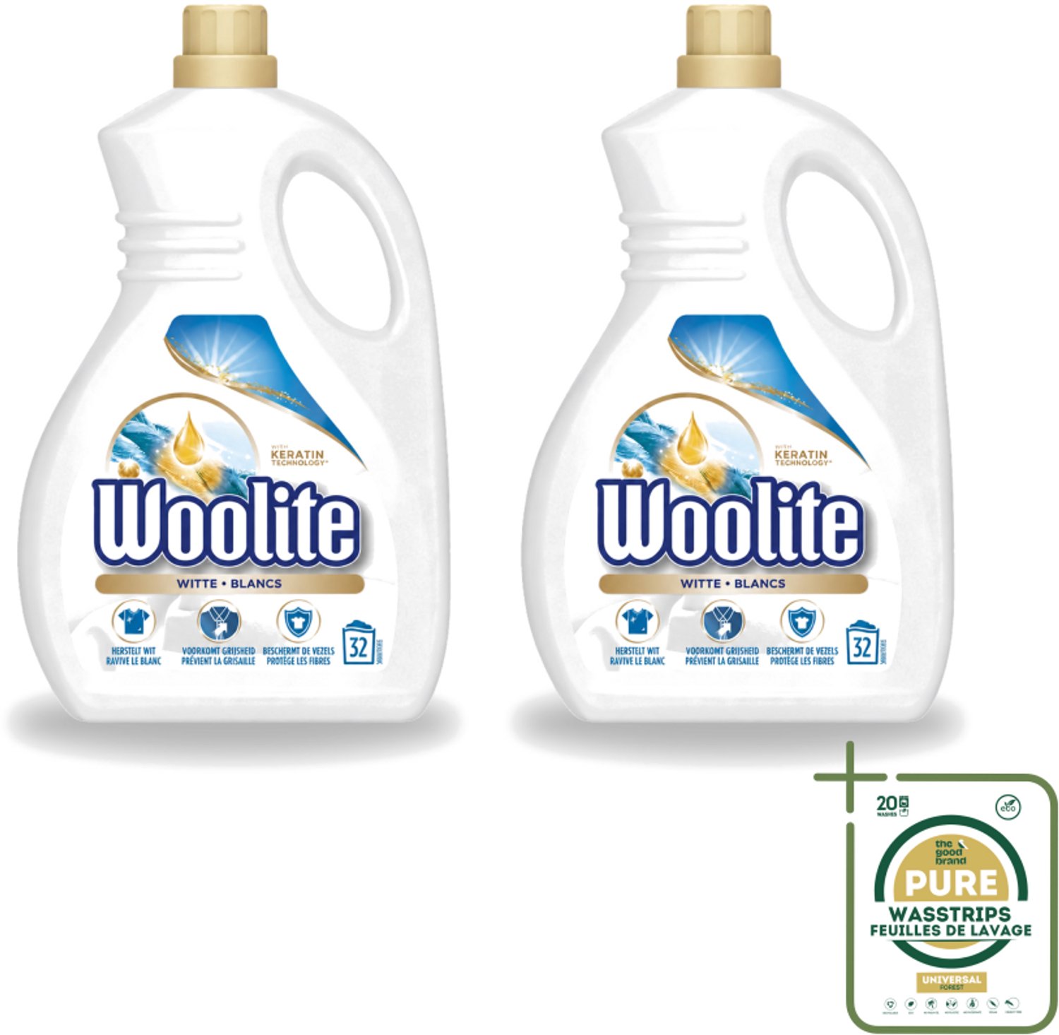 2 x Woolite White - Vloeibaar Wasmiddel - Met Keratine - Witte Was - 32 Wasbeurten - 1,9L - Wasstrips - Wasmiddel Wit - Keratine Wasmiddel - Witte Was - Witte Kleding - Wasbeurten