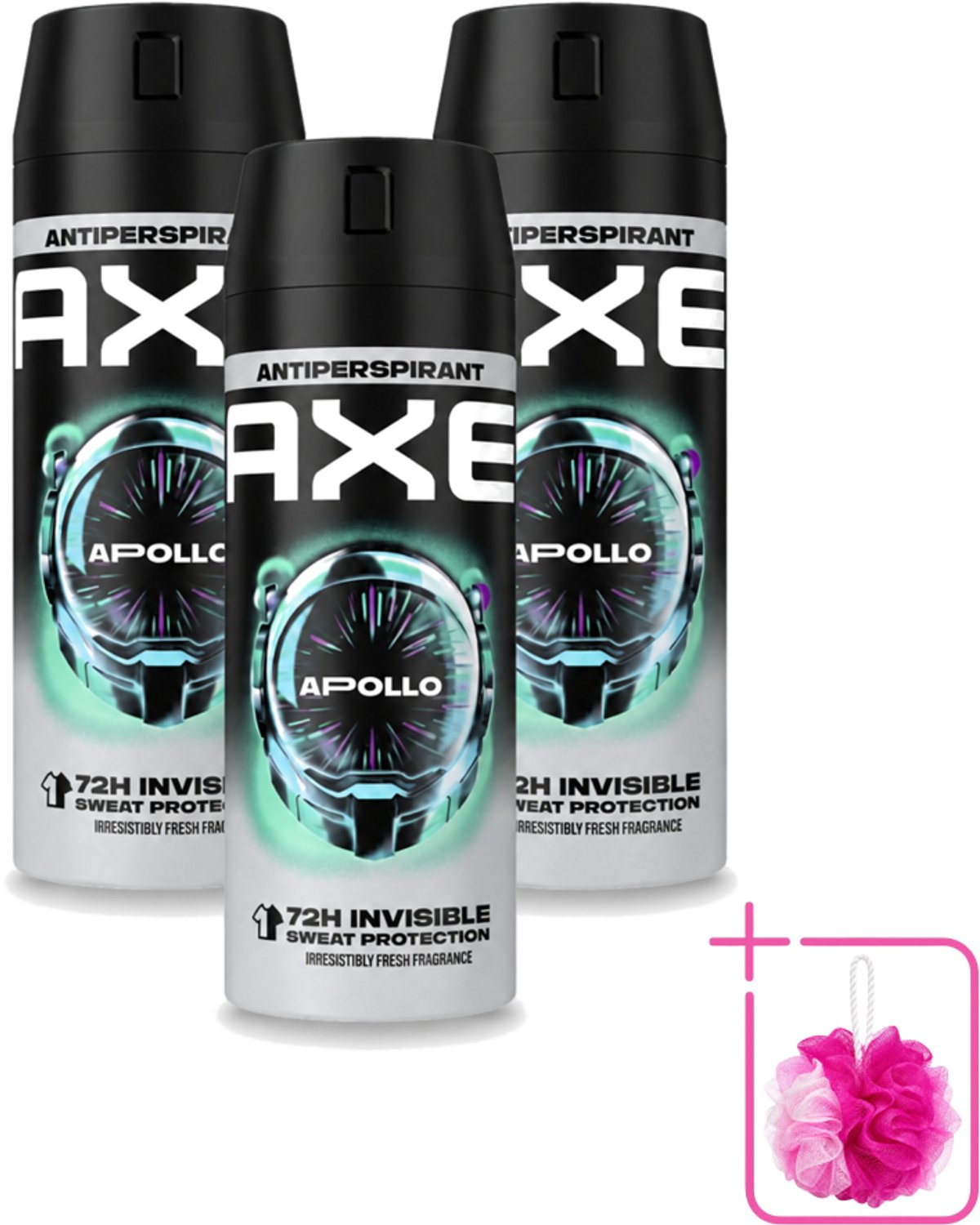 3 x Axe - Deodorant Spray - 72hrs Anti Sweat - Apollo - 150 ml - Bulkverpakking - Anti transpirant spray - Douchemop - Zweetbestendig
