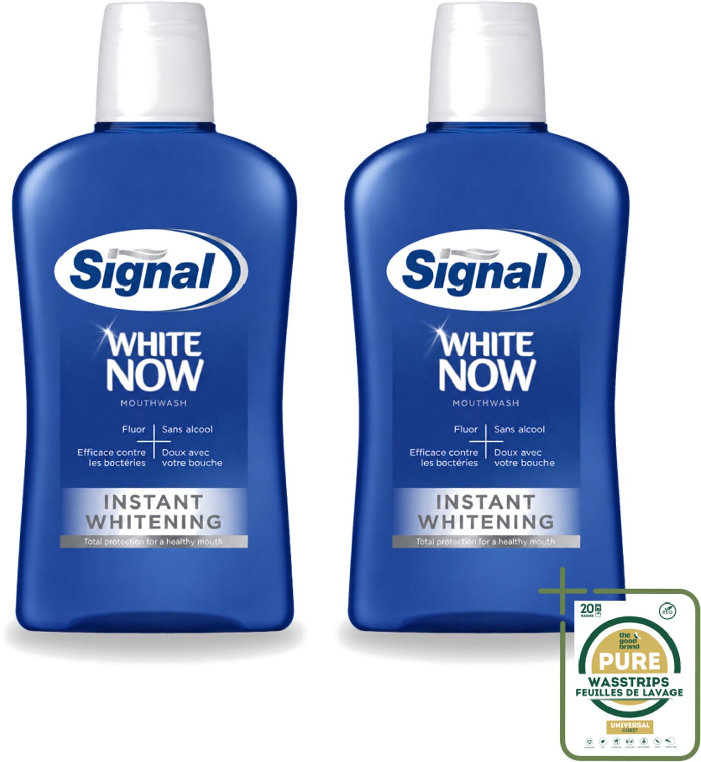 2 x Signal - White Now - Mondwater - 0 % Alcohol - 500 ml - Wasstrips - Mondwater - Mondverzorging - Fluoride - Tandplak - Bacteriën