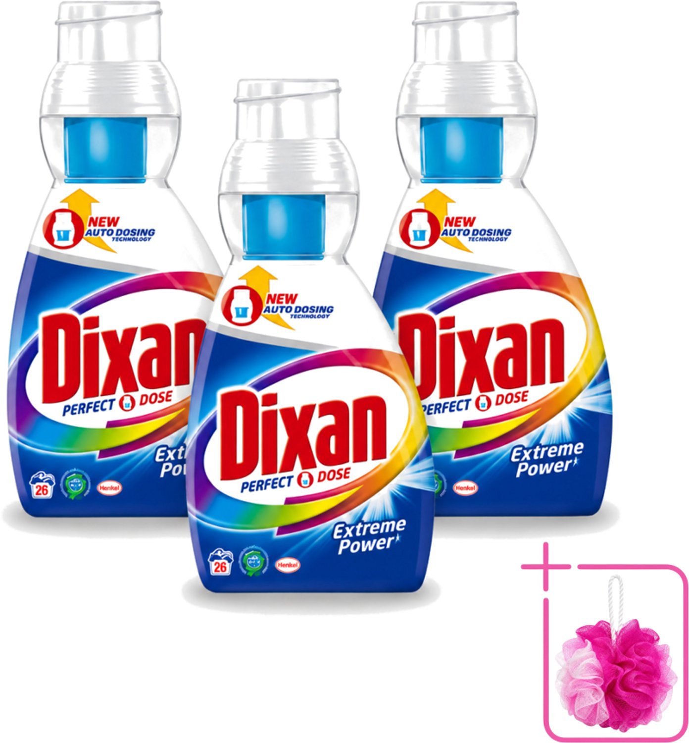 3 x Dixan Perfect Dose - Vlekkenkampioen - Extreme Power - Witte, Gekleurde & Zwarte Was - 26 Wasbeurten - Bulkverpakking - Wasmiddel - Douchemop - Vlekkenverwijdering