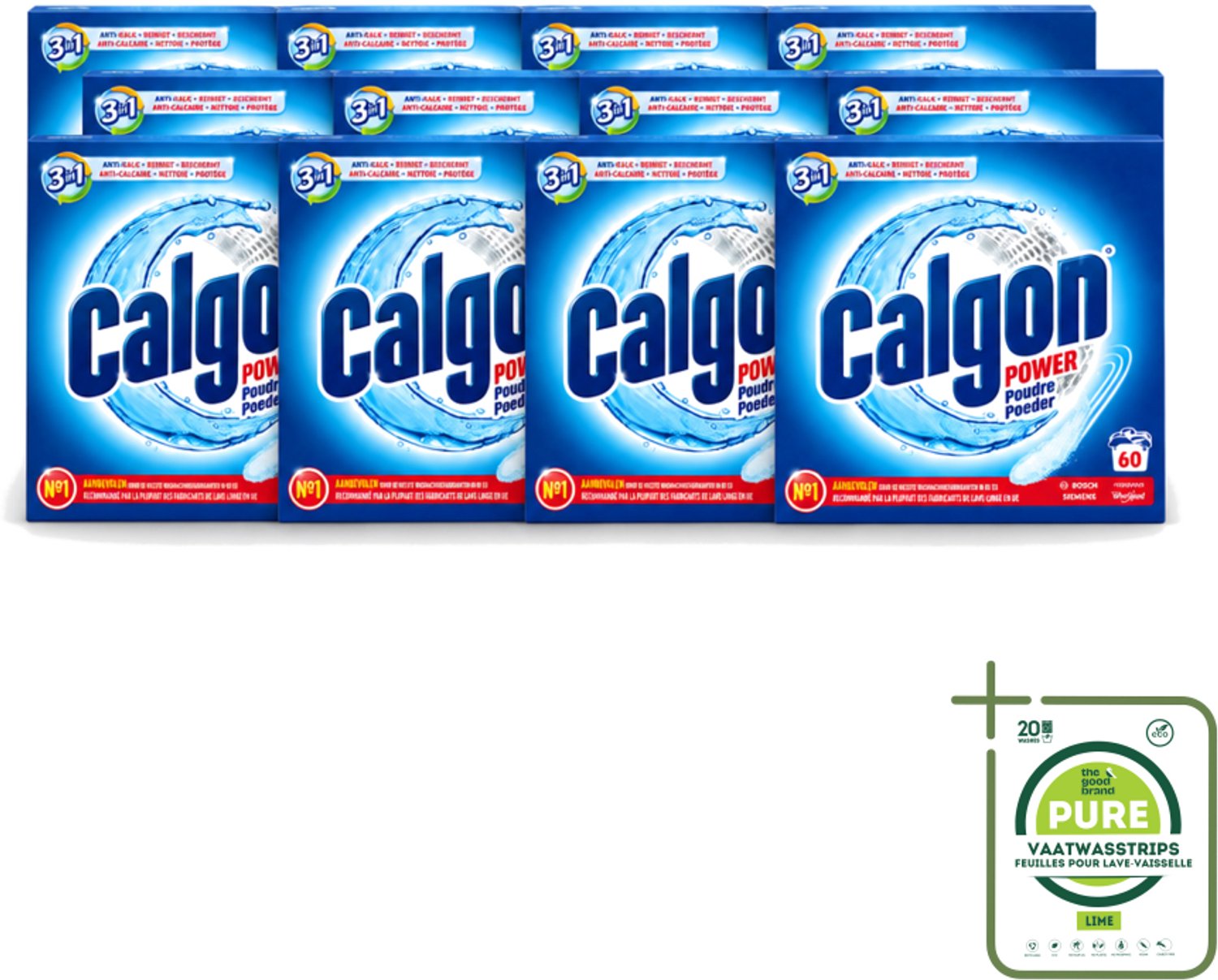 12 x Calgon – Wasmachinereiniger Poeder – 3-in-1 Power Anti-Kalk – 60 doseringen - Grootverpakking - Vaatwasstrips - Wasmachine Reiniger - Anti-kalk Poeder - Kalkpreventie - Machine Geur Verwijderen - 3-in-1 Wasmachine Bescherming