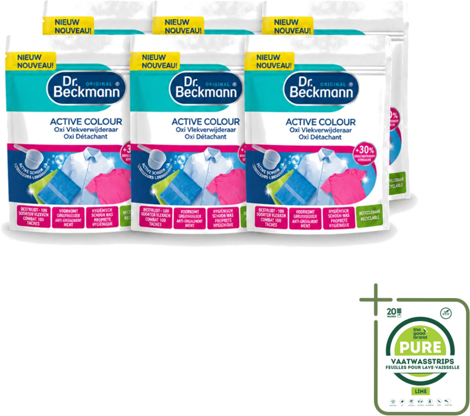 6 x Dr. Beckmann – Active Colour Oxi – Vlekverwijderaar – 400 g - Grootverpakking - Vaatwasstrips - Vlekverwijdering - Kleurbehoud - Oxi Poeder - Wasmiddel - Wasmachine