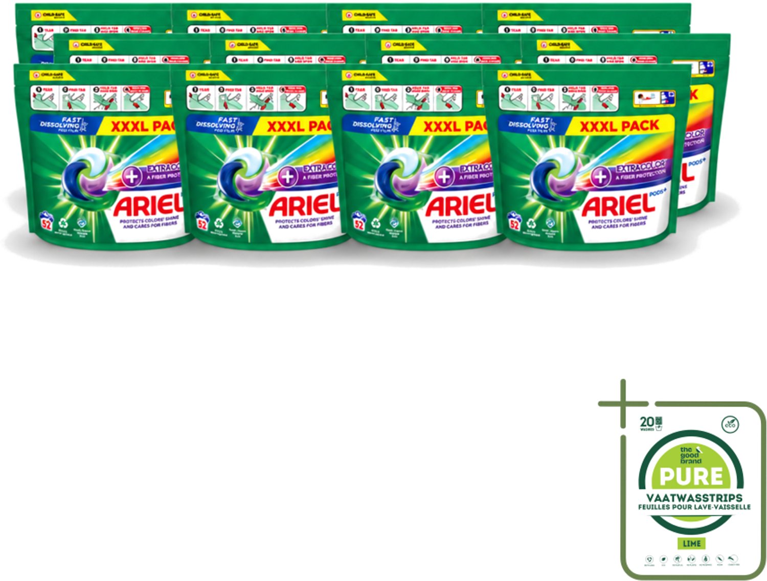 12 x Ariel – Waspods – Fiber Protection – 52 wasbeurten - Grootverpakking - Vaatwasstrips - Vezelbescherming - Wasmiddel Pod - Kleding Reinigen - Kleur Beschermen - Wasmiddel 52 Beurten