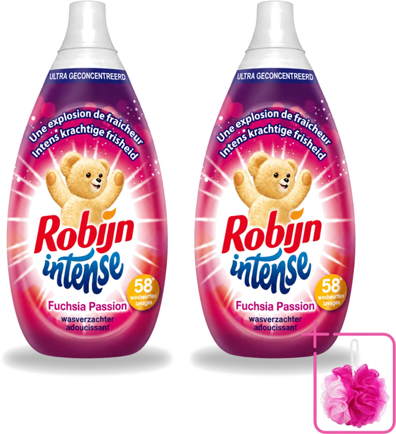 2 x Robijn Intense - Wasverzachter - Intense Fuchsia Passion - 870ml - 58 Wasbeurten - Bulkverpakking - Wasverzachter - Douchemop - Wasverzachter fuchsia passion