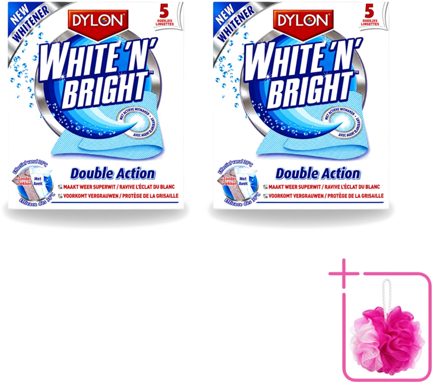 2 x Dylon - Vlekverwijderaar - White & Bright - Superwit & Vlekkeloos - 5 Doekjes - Bulkverpakking - Wit maken kleding - Douchemop - Vlekverwijderaar