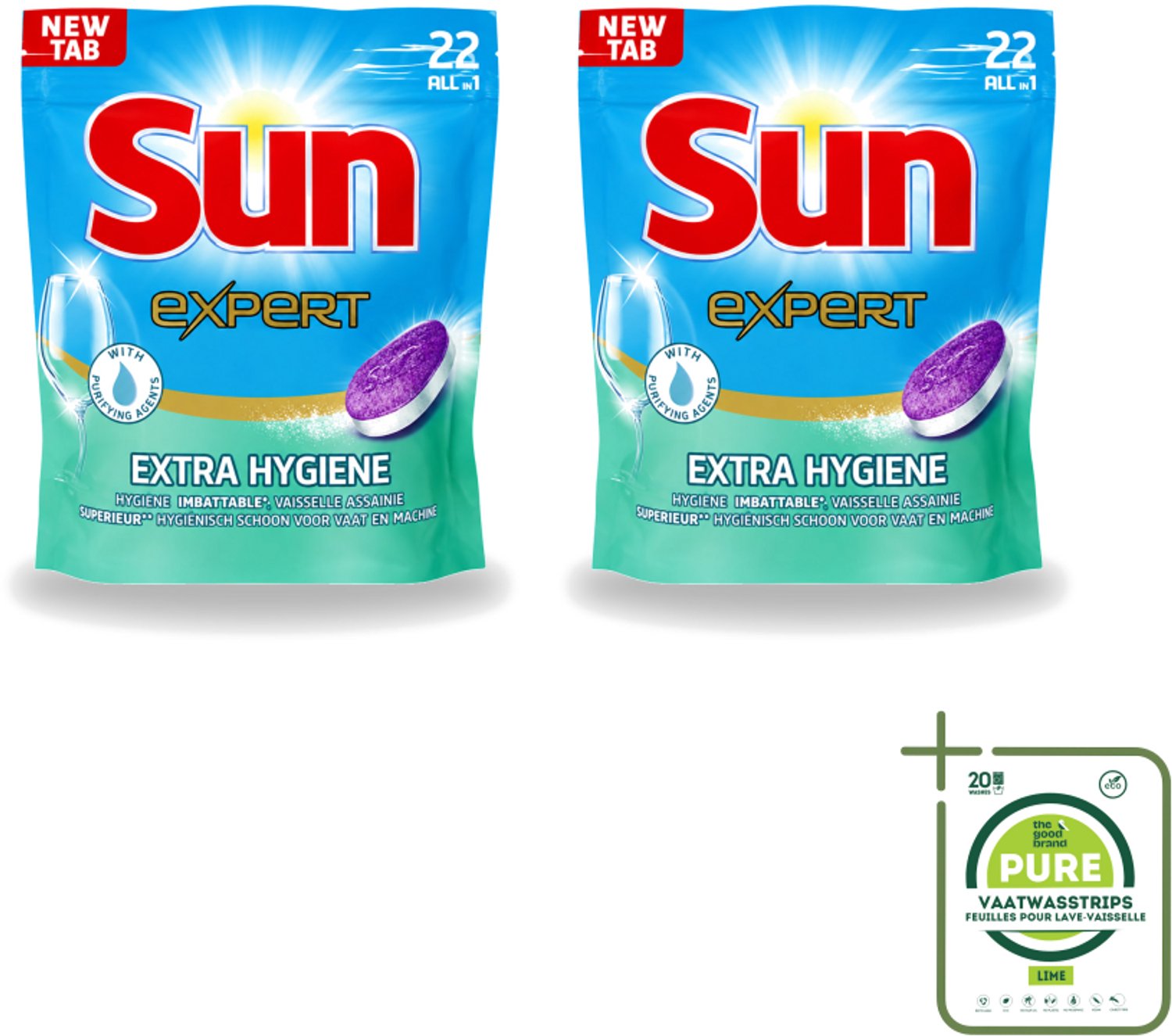 2 x Sun Expert - Extra Hygiëne - Vaatwastabletten - 22 Tabletten - Grootverpakking - Vaatwasstrips - Vaatwastabletten - Hygiëne - Vaatwasser - Reiniging - Kalk