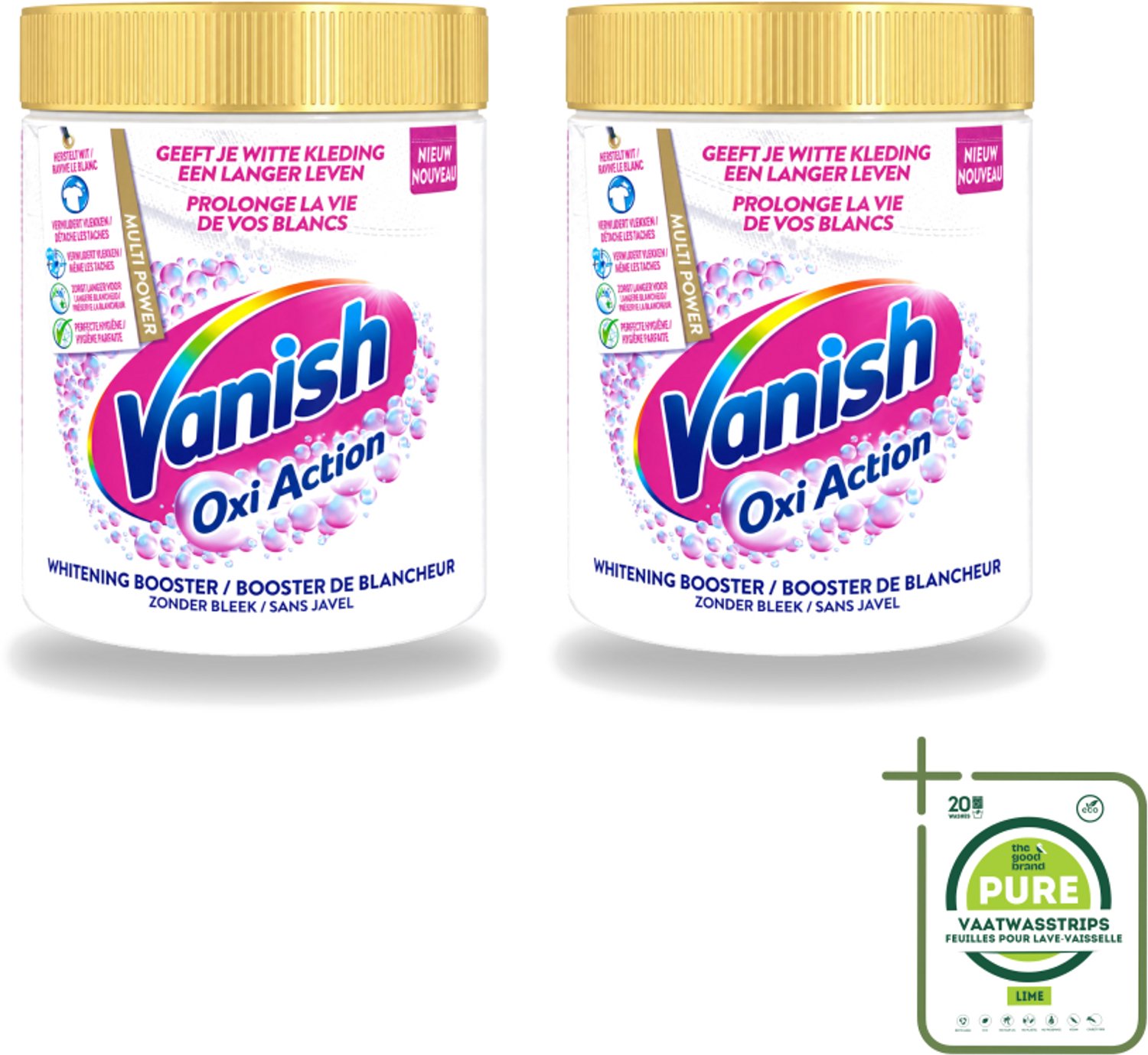 2 x Vanish Oxi Action - Vlekkenverwijderaar Poeder - Zonder Bleek - Witte Was - 550 Gram - Grootverpakking - Vaatwasstrips - Vlekkenverwijderaar - Witte Was - Bleekvrije Was - Wasmiddel - Wasgeleid