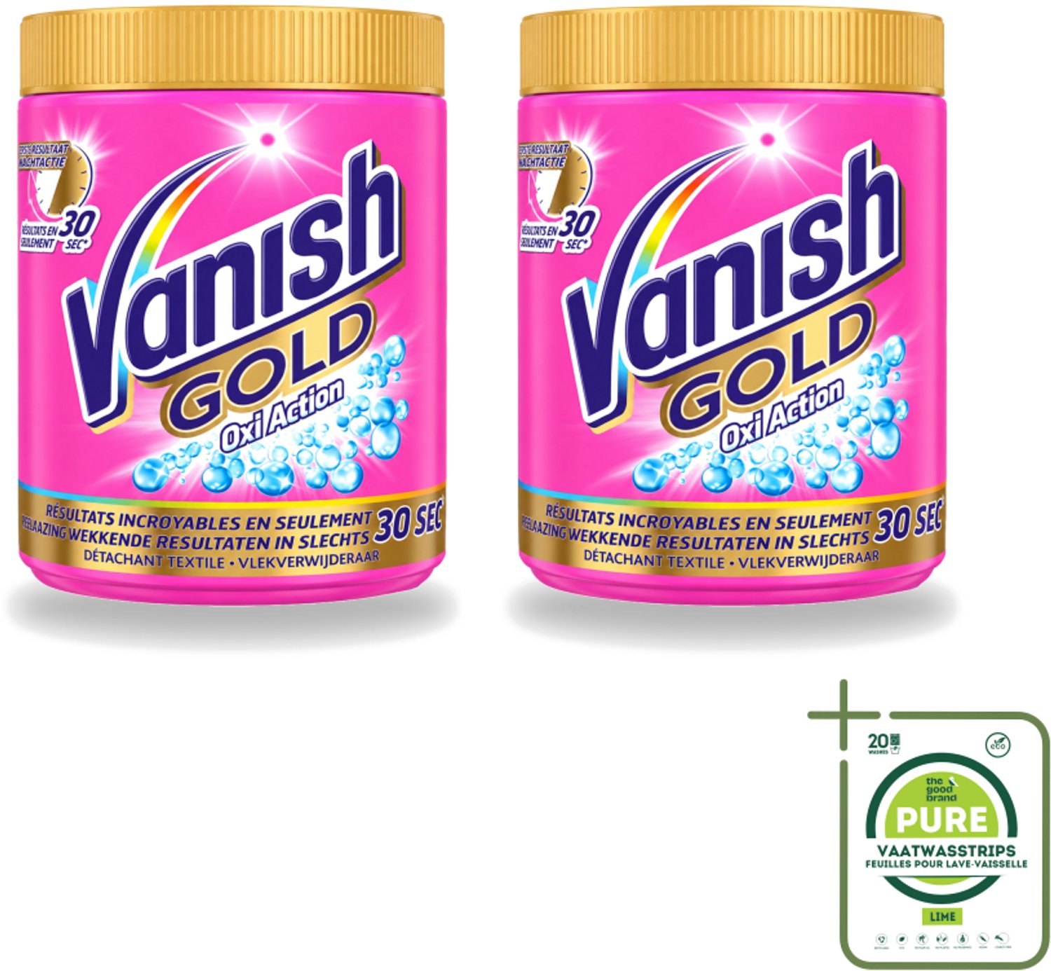 2 x Vanish Gold Oxi Action - Vlekkenverwijderaar Poeder - Gekleurde Was - 1050 Gram - Grootverpakking - Vaatwasstrips - Vlekkenverwijderaar - Vlekken Op Kleding - Rode Wijn Vlek - Rood Fruit Vlek - Thee Vlek
