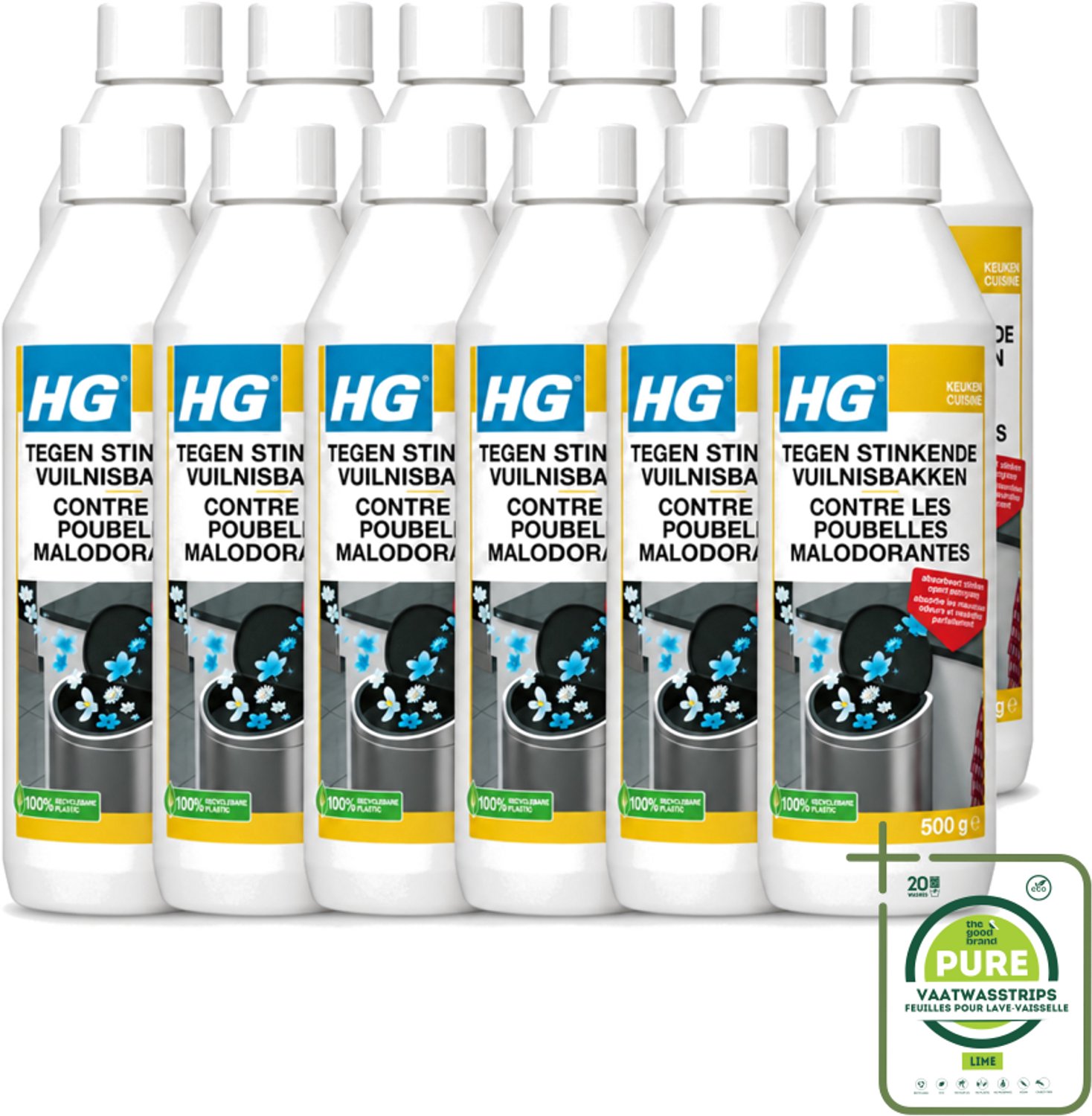 12 x HG - Tegen Stinkende Vuilnisbakken - Neutraliseert Geuren - 500 g - Grootverpakking - Stinkende Vuilnisbakken - Geurneutraliseren - Afvalgeuren - Vuilnisbak Geuren - Afvalcontainer Geuren