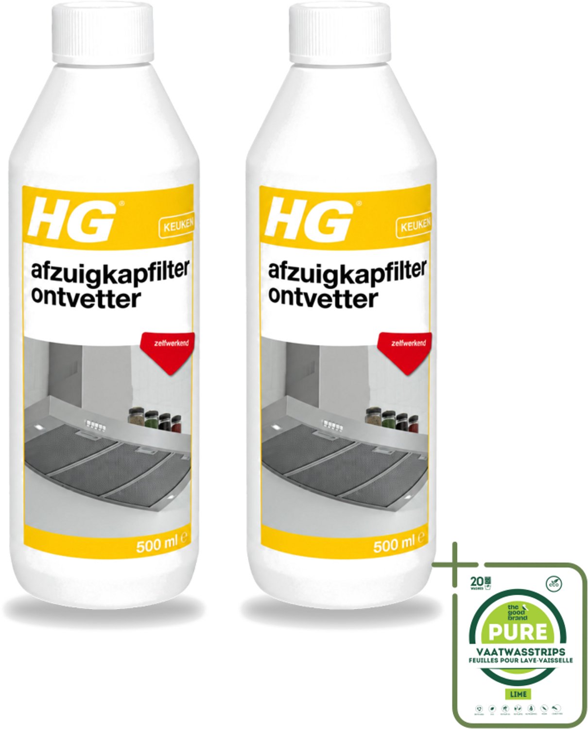 2 x HG - Afzuigkapfilter Ontvetter - Zelfwerkend - 500 ml - Grootverpakking - Afzuigkapfilter - Ontvetter - Afzuigkap Reinigen - Vet Verwijderen - Afzuigkap Filter