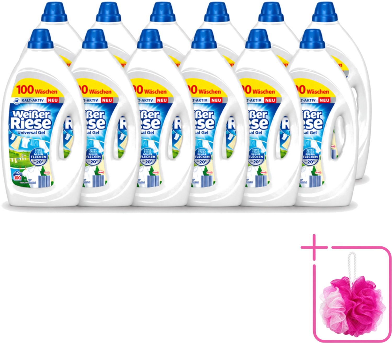 12 x Weißer Riese - Wasmiddel - Gel - Witte Was - 4.5L - 100 Wasbeurten - Bulkverpakking - Wasmiddel Gel - Douchemop - Witte Was