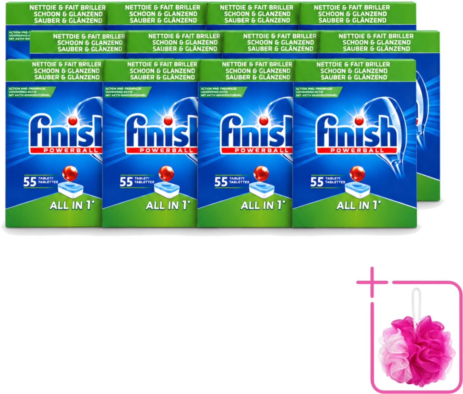 12 x Finish Powerball - All in 1 - Vaatwastabletten - Schoon & Glans - 55 Tabletten - Bulkverpakking - Vaatwasmiddel - Douchemop - Vaatwastablet
