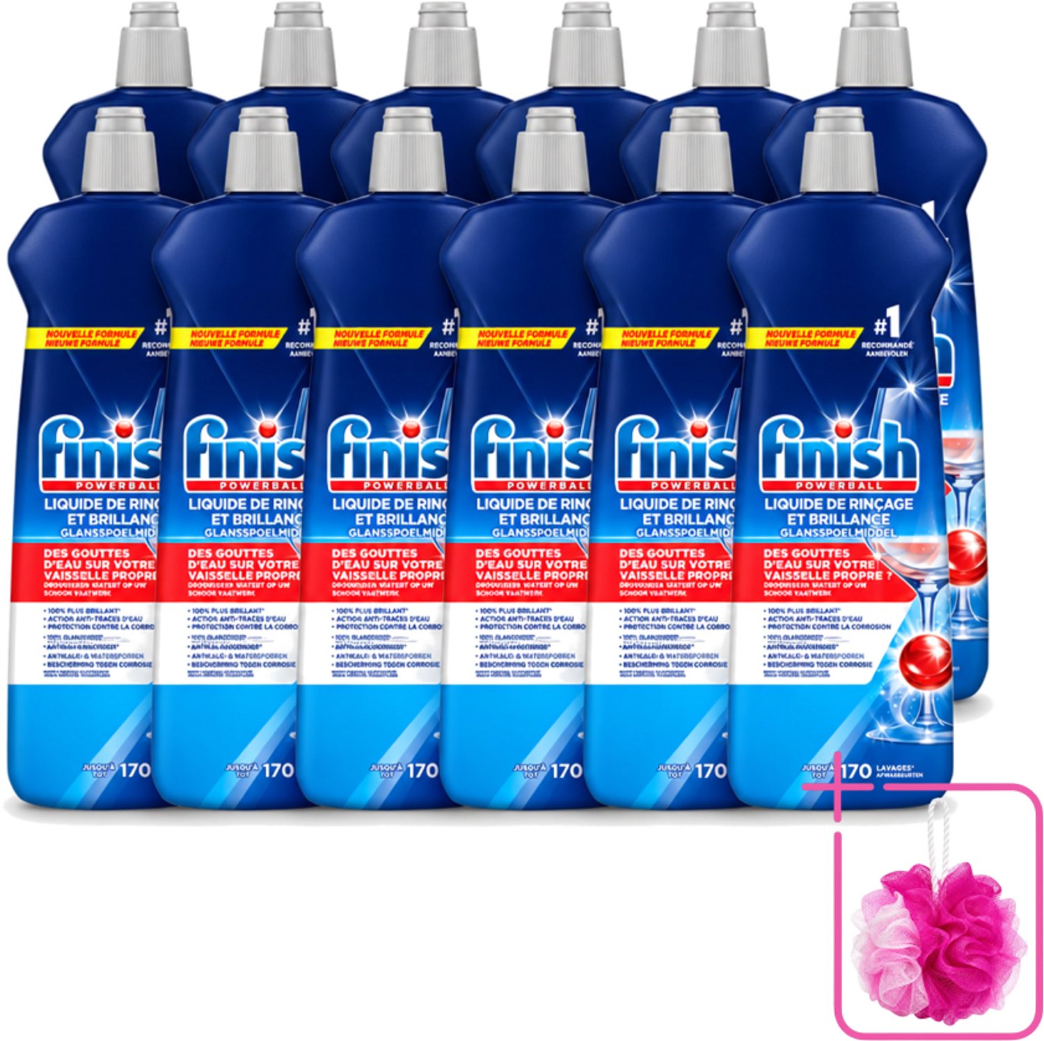 12 x Finish Powerball - Glansspoelmiddel - Anti-Corrosie & Anti-Vervaging - 170 Afwasbeurten - 800ml - Bulkverpakking - Glansspoelmiddel - Douchemop - Vaatwasmiddel