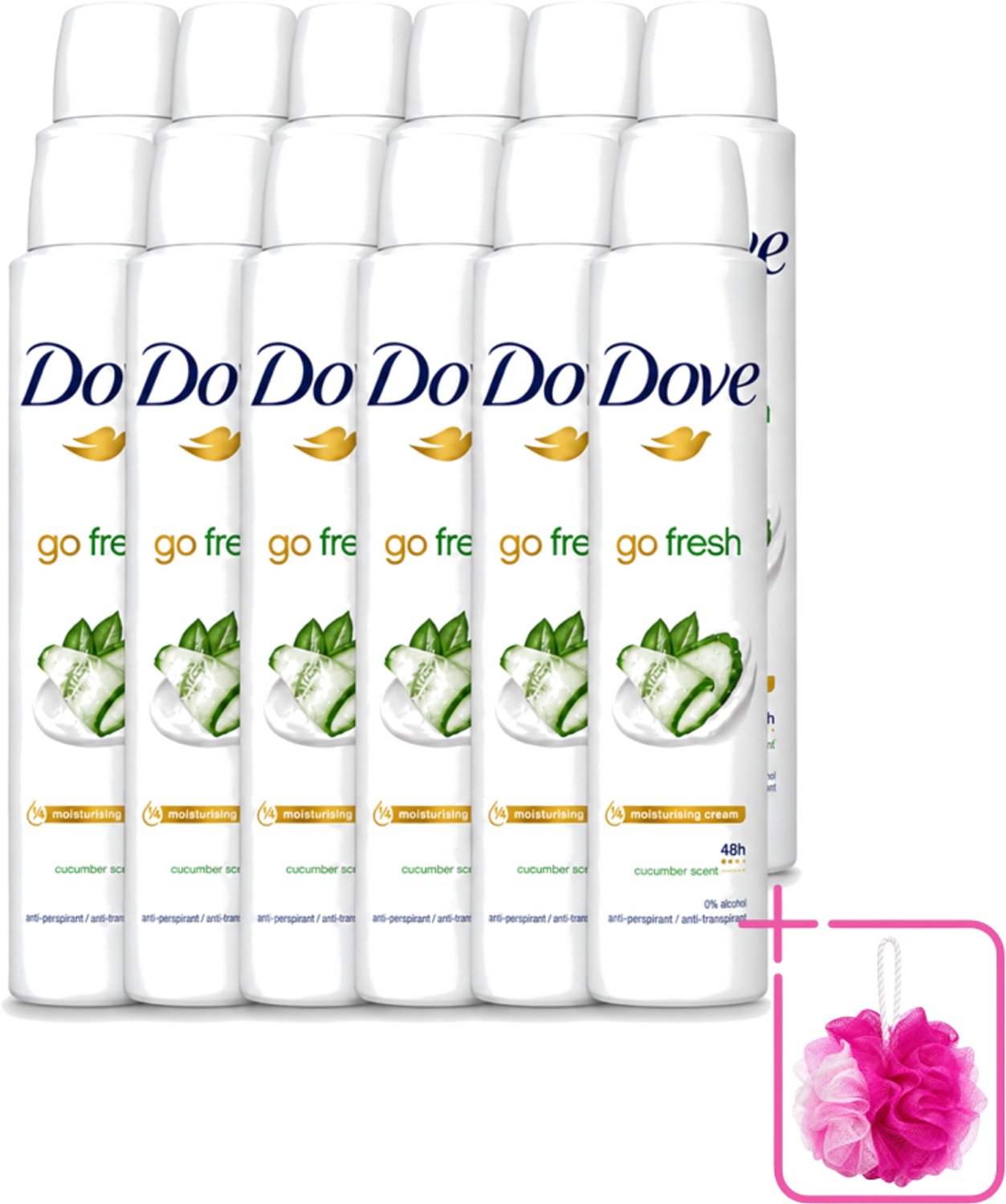 12 x Dove Go Fresh - Deospray - Groene Thee & Komkommer - 200 ml - Bulkverpakking - Dove Go Fresh Deospray Groene Thee & Komkommer - Douchemop - Frisheid