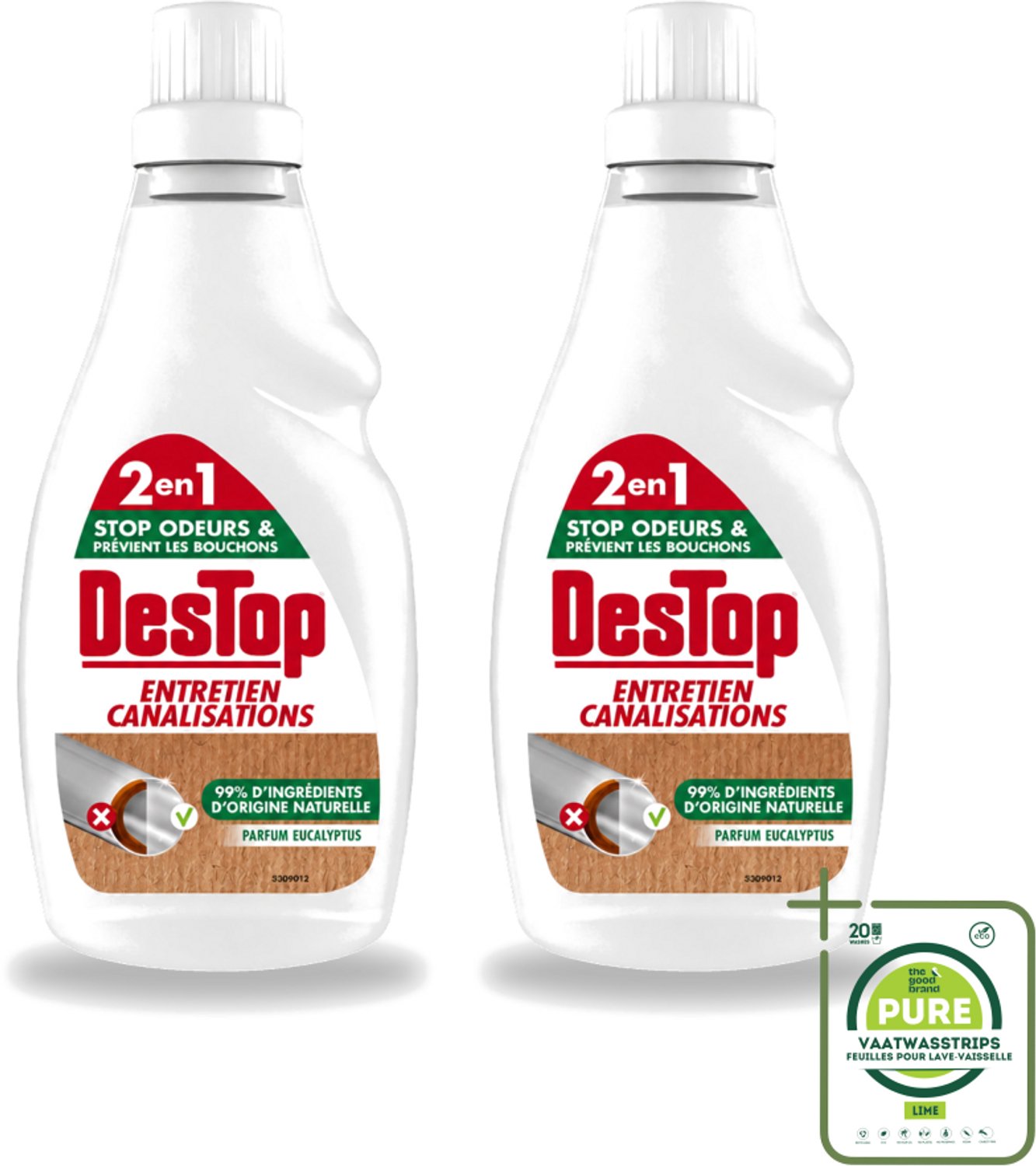 2 x DesTop - Onderhoud Leidingen - Ecologisch met Witte Azijn - Natuurlijke Ingrediënten - Eucalyptusgeur - 750 ml - Grootverpakking - Vaatwasstrips - Leidingen Onderhouden - Ecologisch Onderhoud - Witte Azijn - Natuurlijke Reiniging - Eucalyptusgeur
