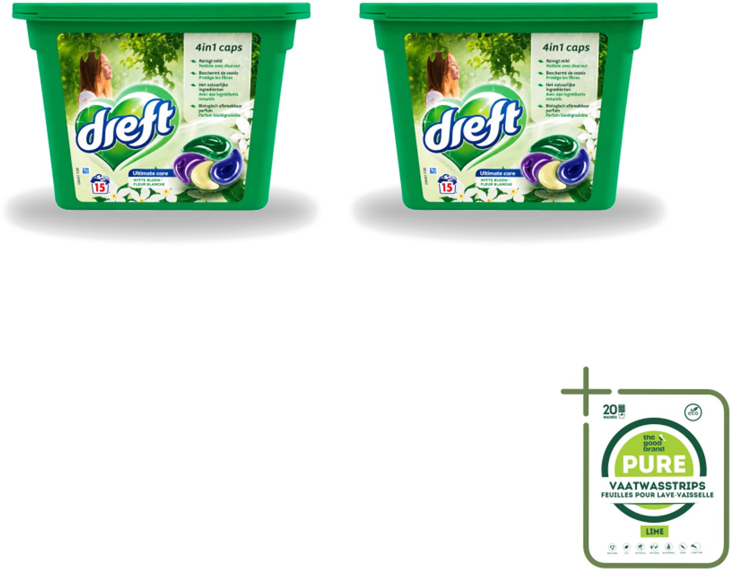 2 x Dreft - Wasmiddelcapsules 4in1 - Witte en Gekleurde Was - Witte Bloem - 15 Wasbeurten - Grootverpakking - Vaatwasstrips - Wasmiddelcapsules - Witte Bloem - Was - Kleurenbeschermer - Vlekkenverwijderer
