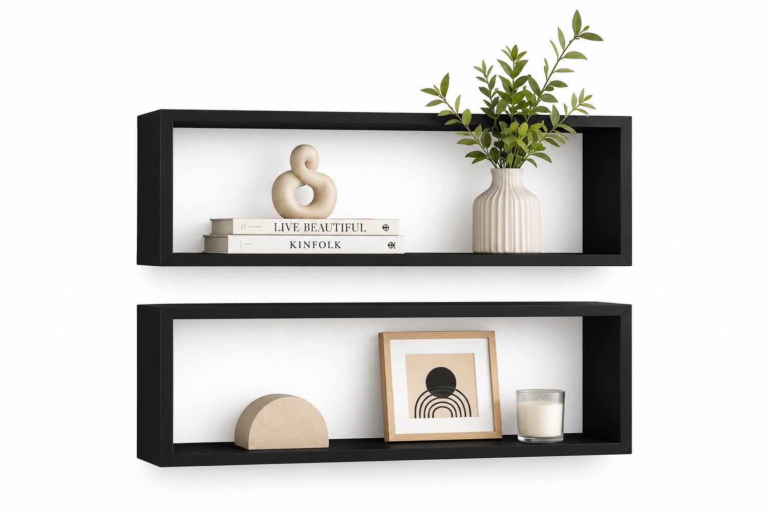 Molhaus Wandplanken Set van 2 - Modern Wandrek - Ruimtebesparend - Voor Boeken, Wanddecoratie en Woonkamer - Boekenplanken