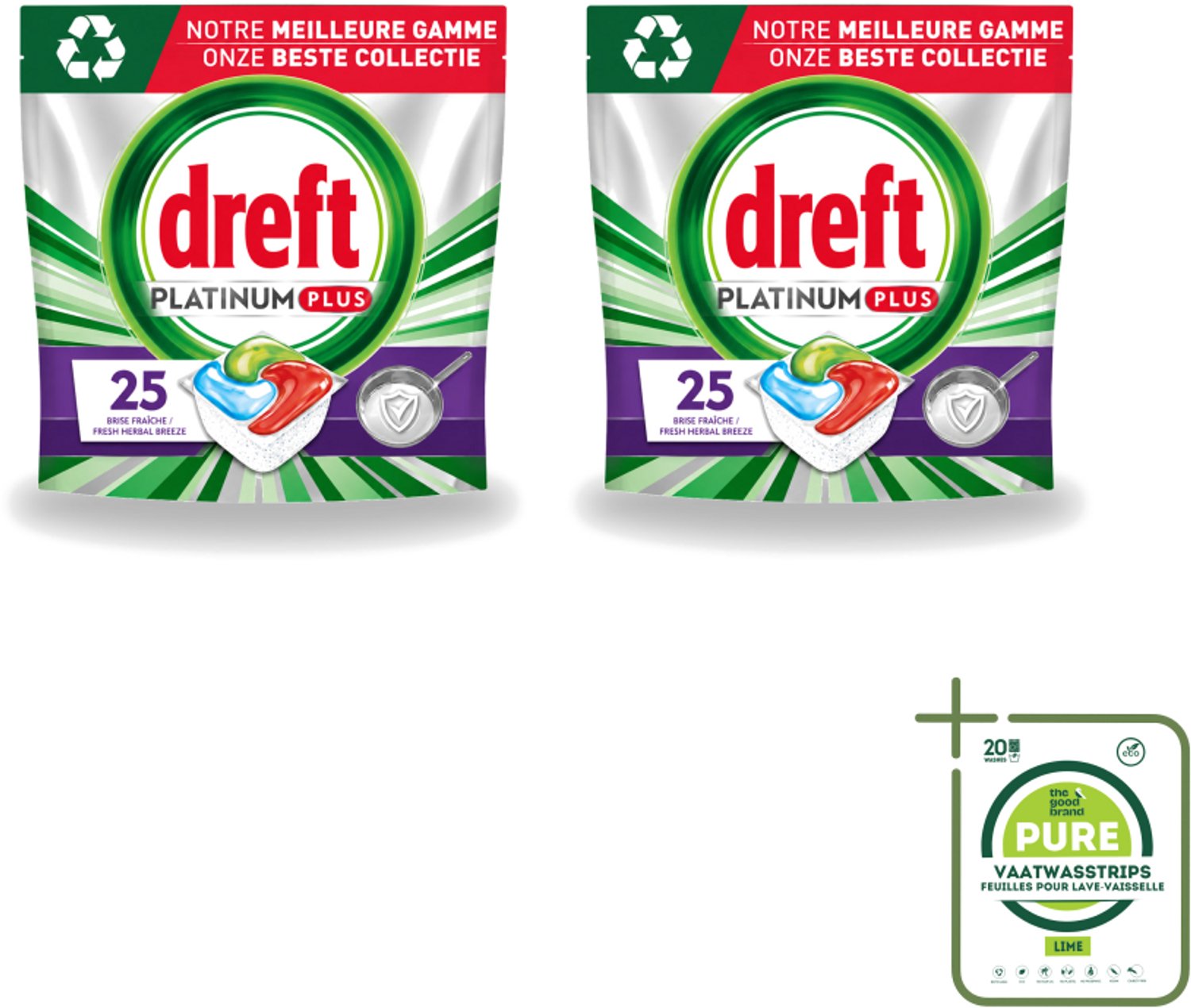 2 x Dreft Platinum Plus - Vaatwascapsules - Deep Clean Boosted - Fresh Herbal Breeze - 25 Afwasbeurten - Grootverpakking - Vaatwassen - Vaatwasmiddel - Vaatwascapsule - Glanzend Schone Vaat - Voedselresten Verwijderen