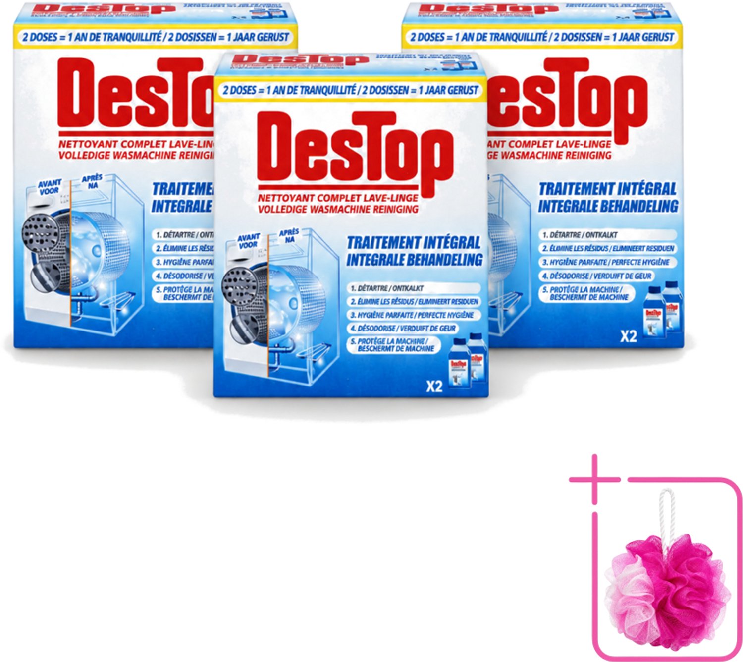 3 x Destop - Wasmachine reiniger - Integrale Behandeling - Duopack - Bulkverpakking - Wasmachine reiniger - Douchemop - Kalk verwijderen